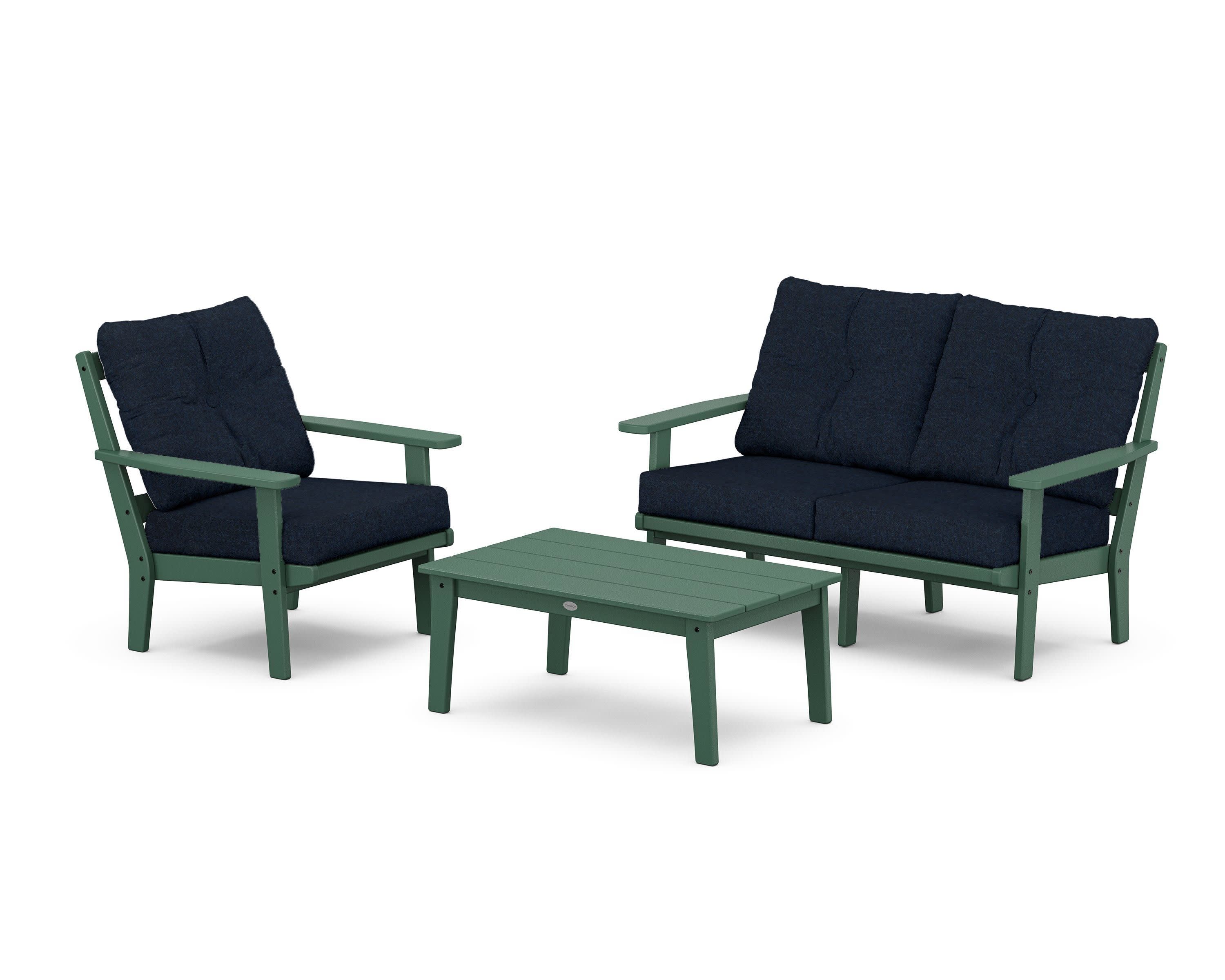 Prairie 3-Piece Deep Seating Set with Loveseat in Green / Marine Indigo