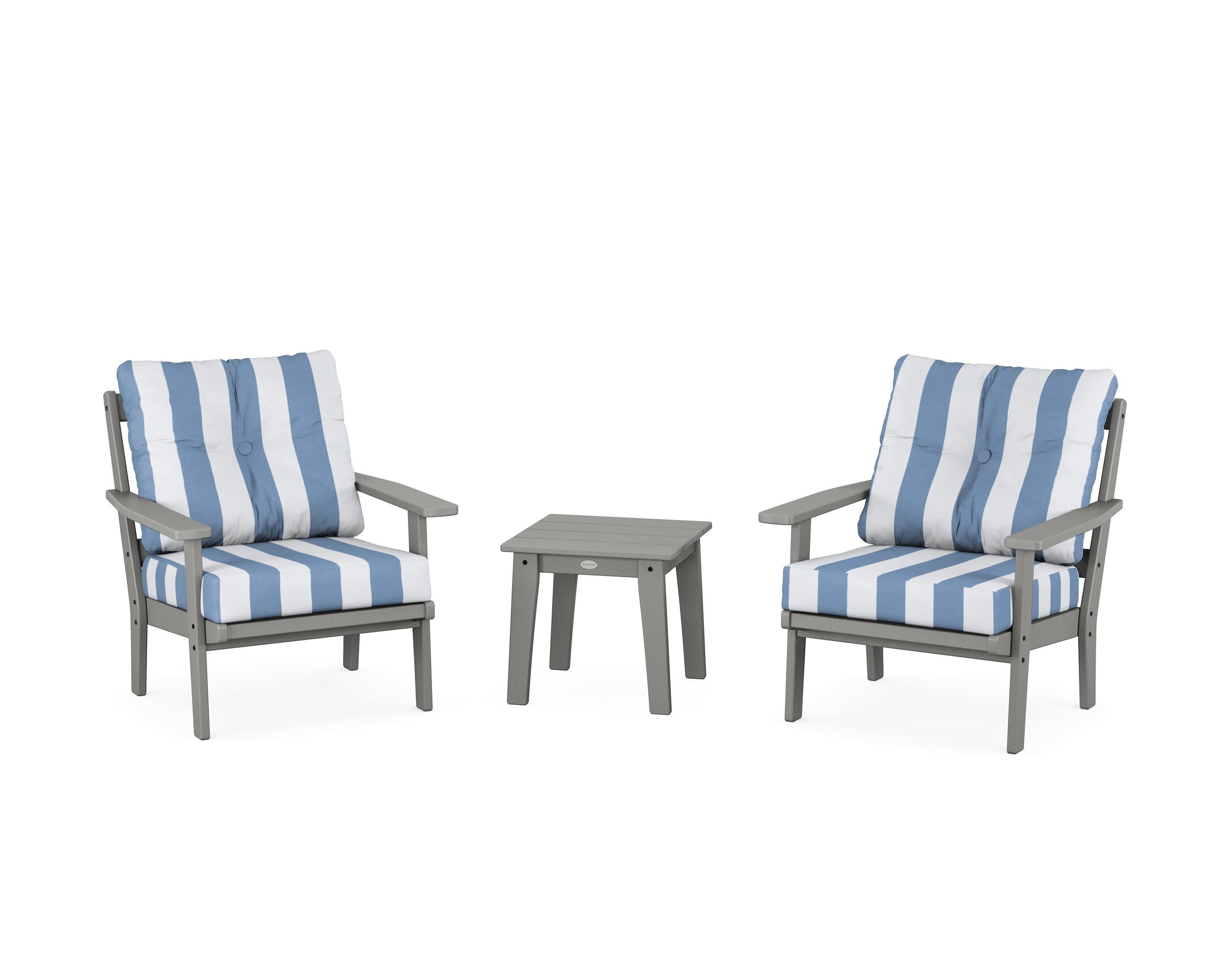 Prairie 3-Piece Deep Seating Set in Slate Grey / Cabana Stripe Sky Blue