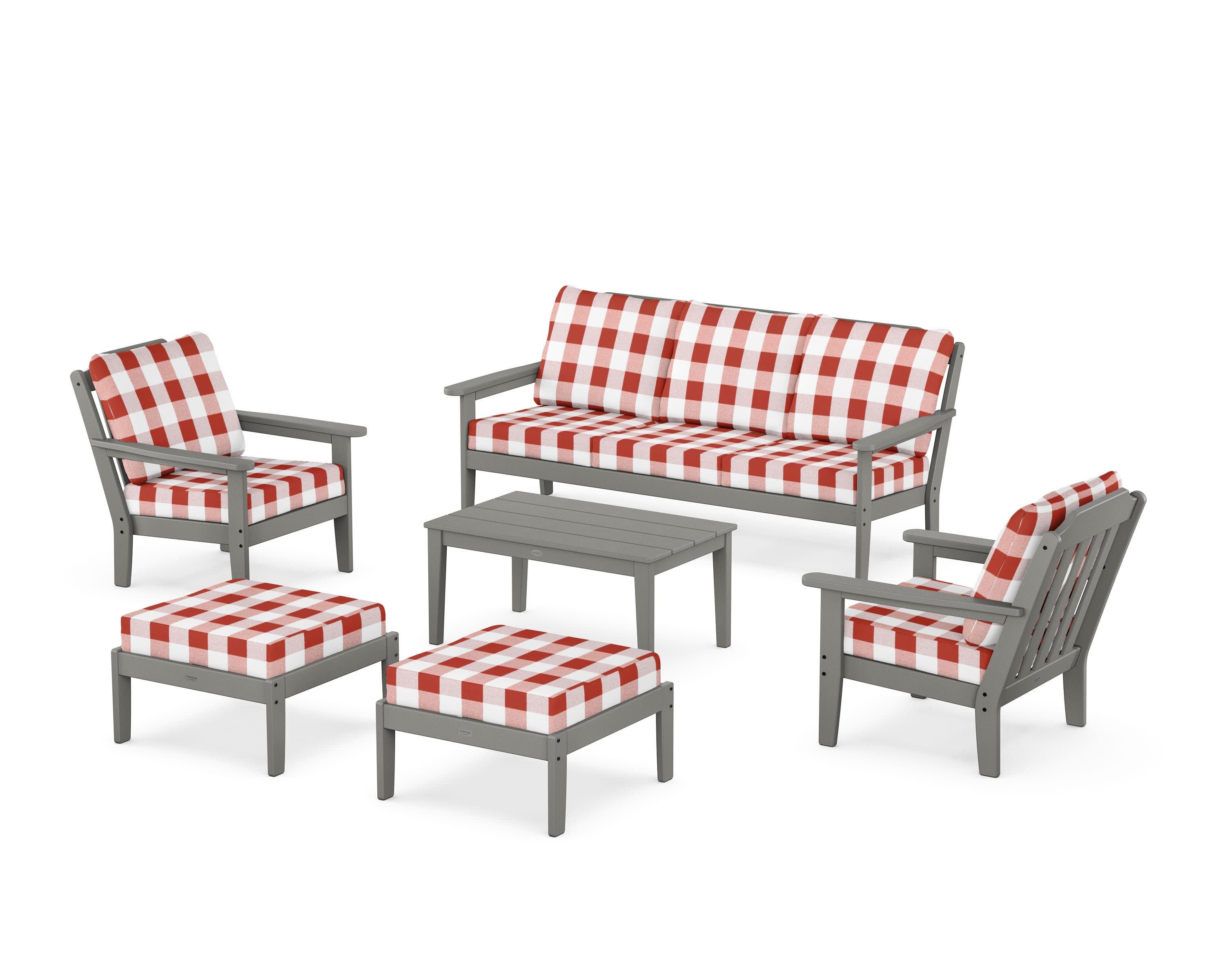 Cottage 6-Piece Lounge Sofa Set in Slate Grey / Buffalo Plaid Crimson