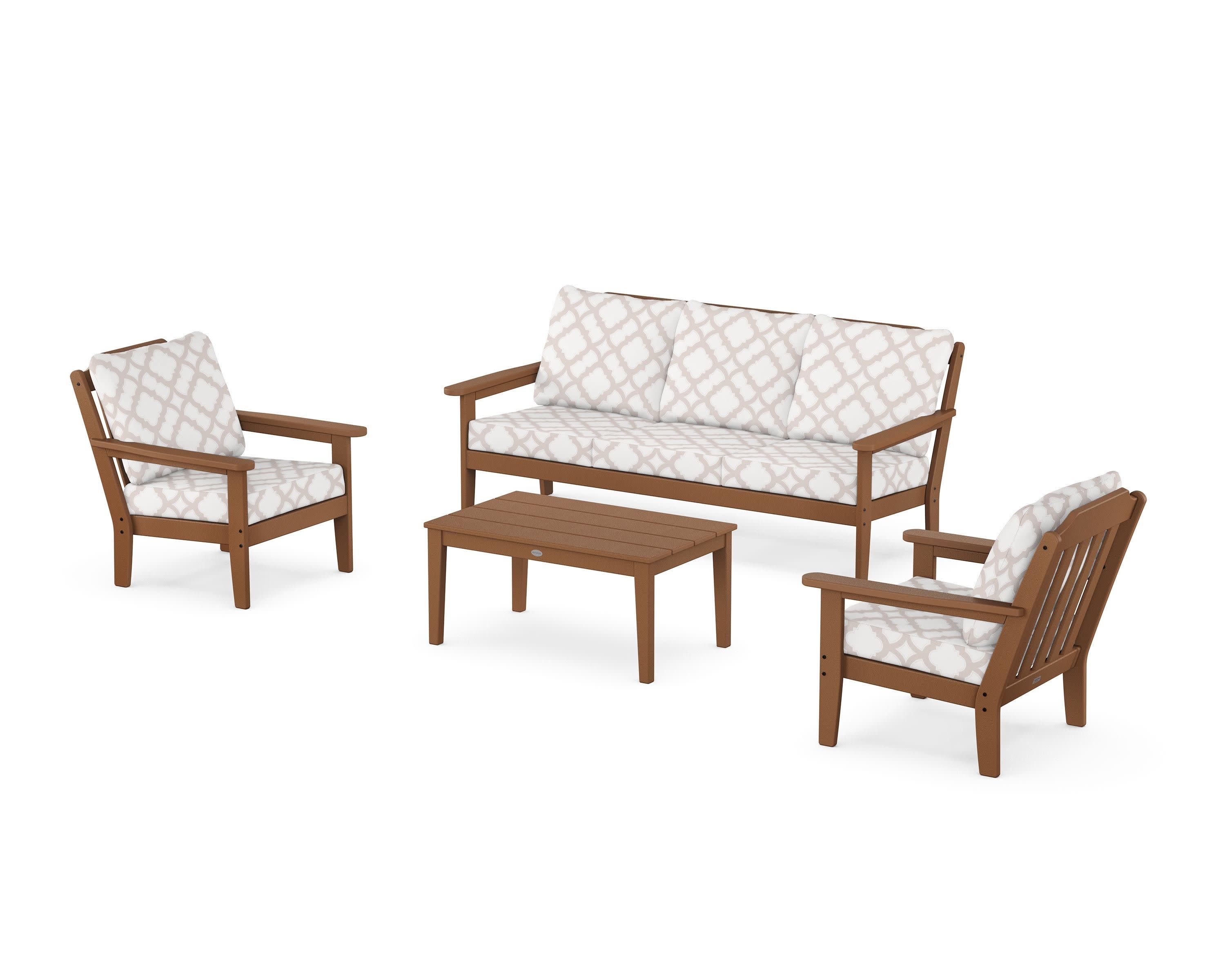 Cottage 4-Piece Deep Seating Set with Sofa in Teak / Trellis Dune Burlap