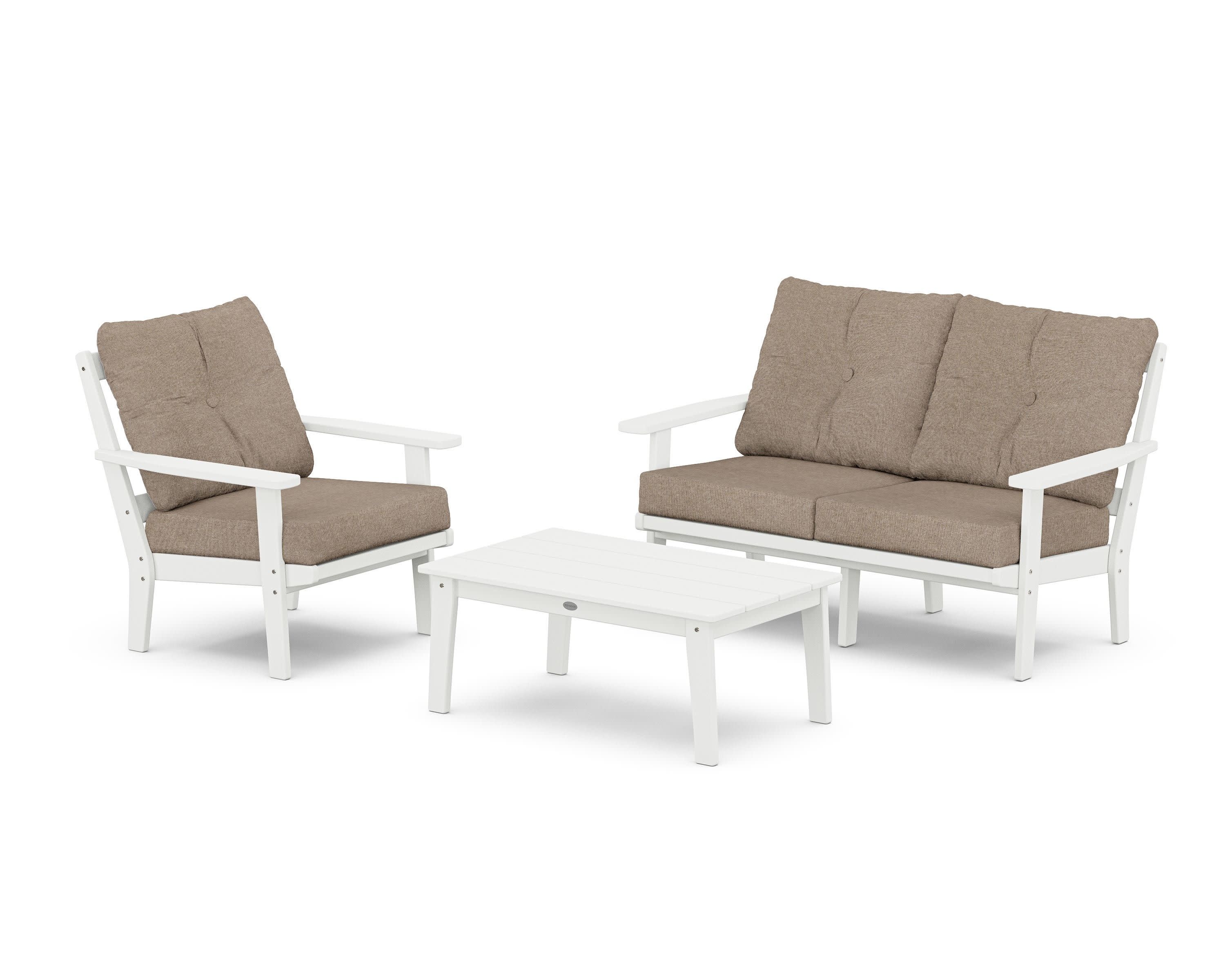 Prairie 3-Piece Deep Seating Set with Loveseat in White / Spiced Burlap