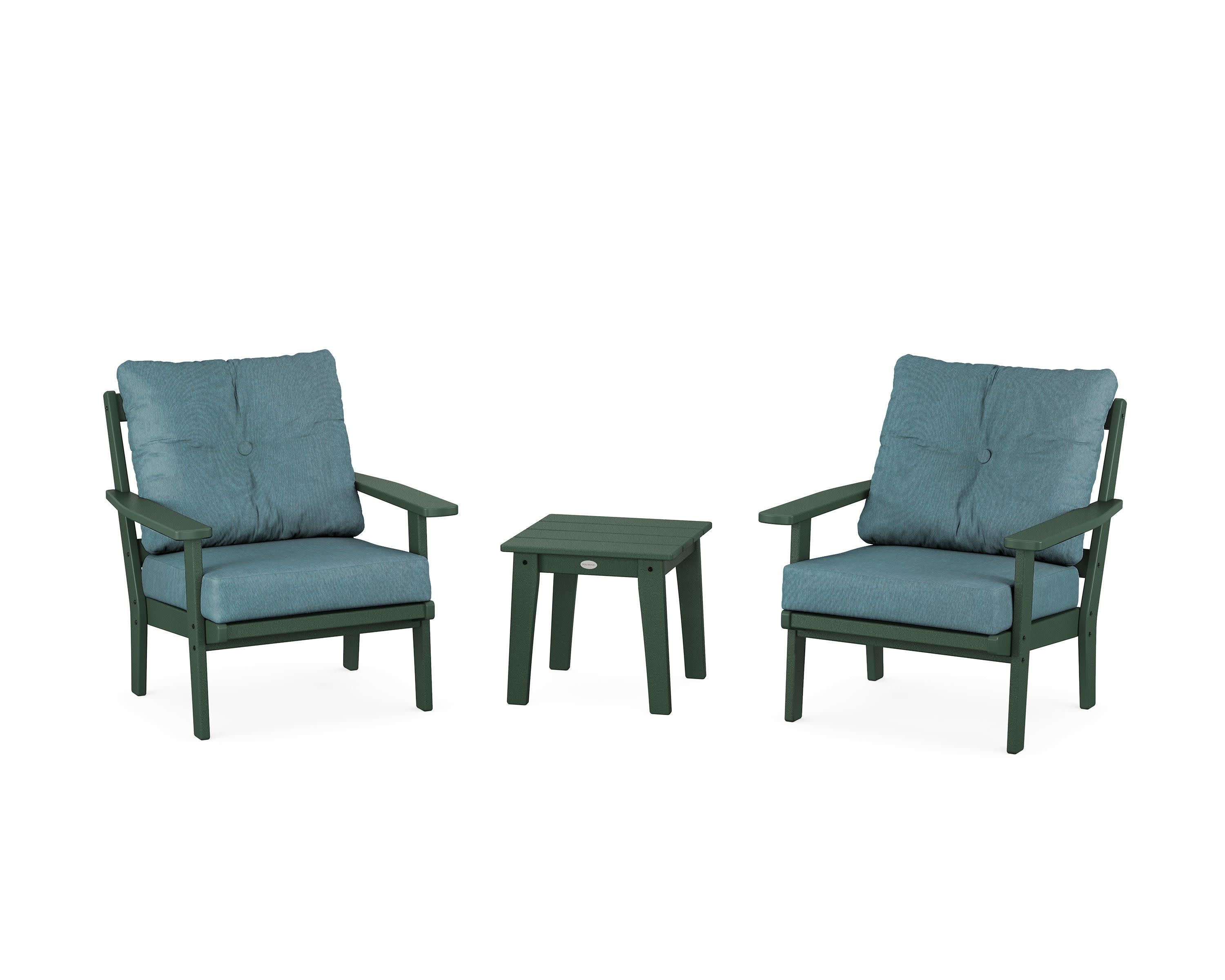 Prairie 3-Piece Deep Seating Set in Green / Ocean Teal