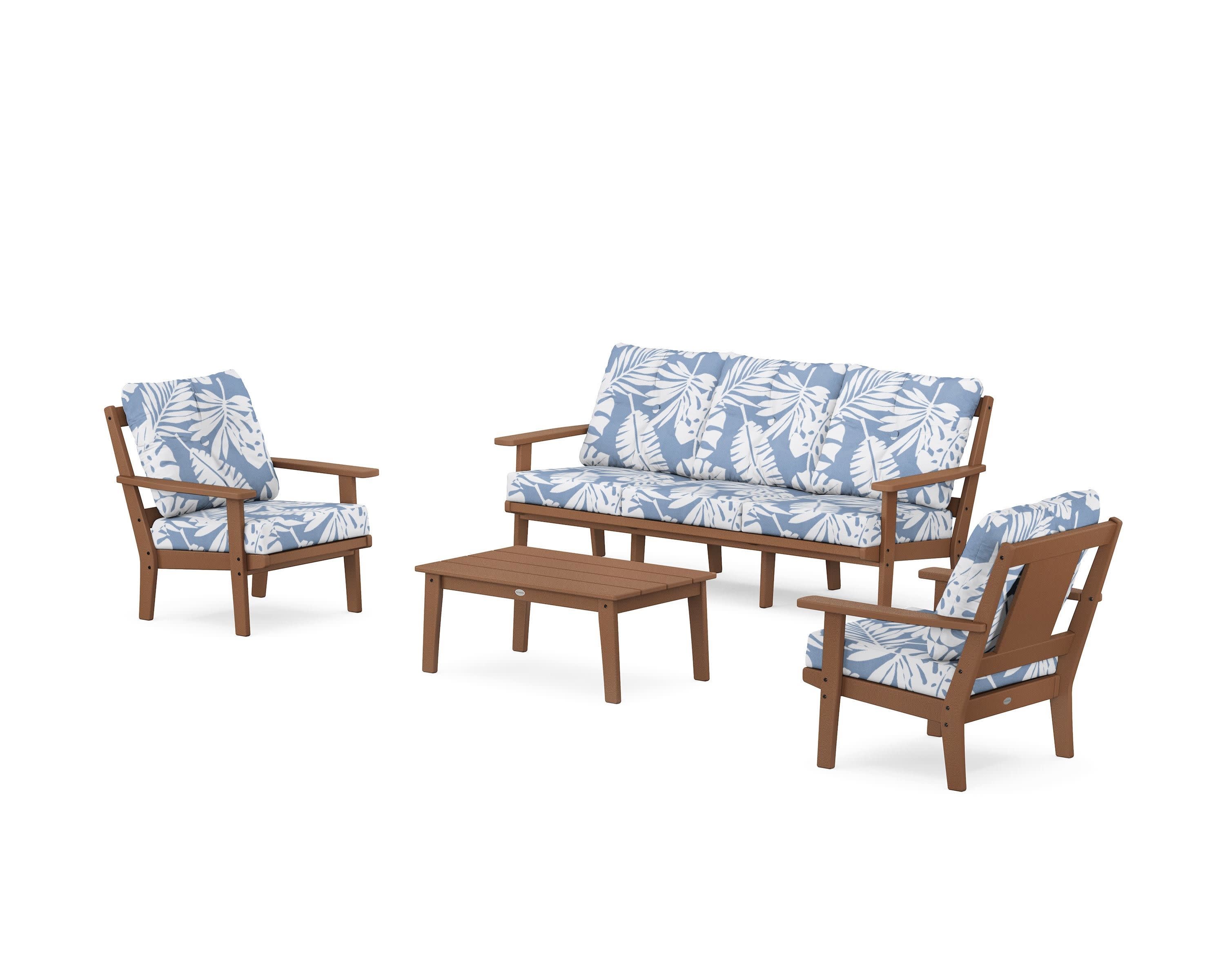 Prairie 4-Piece Deep Seating Set with Sofa in Teak / Leaf Sky Blue