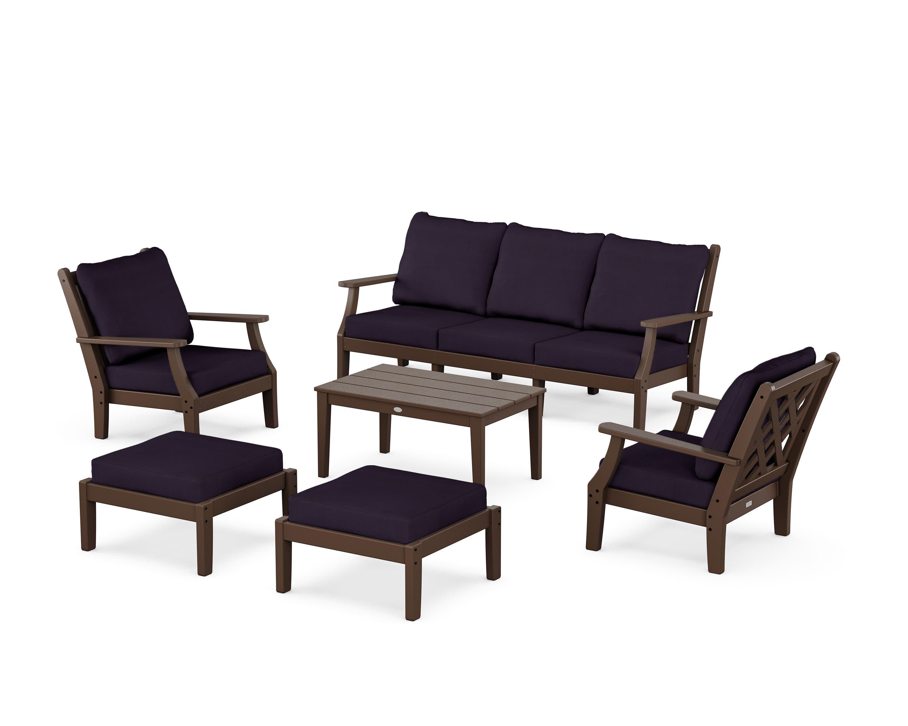 Wovendale 6-Piece Lounge Sofa Set in Mahogany / Navy Linen