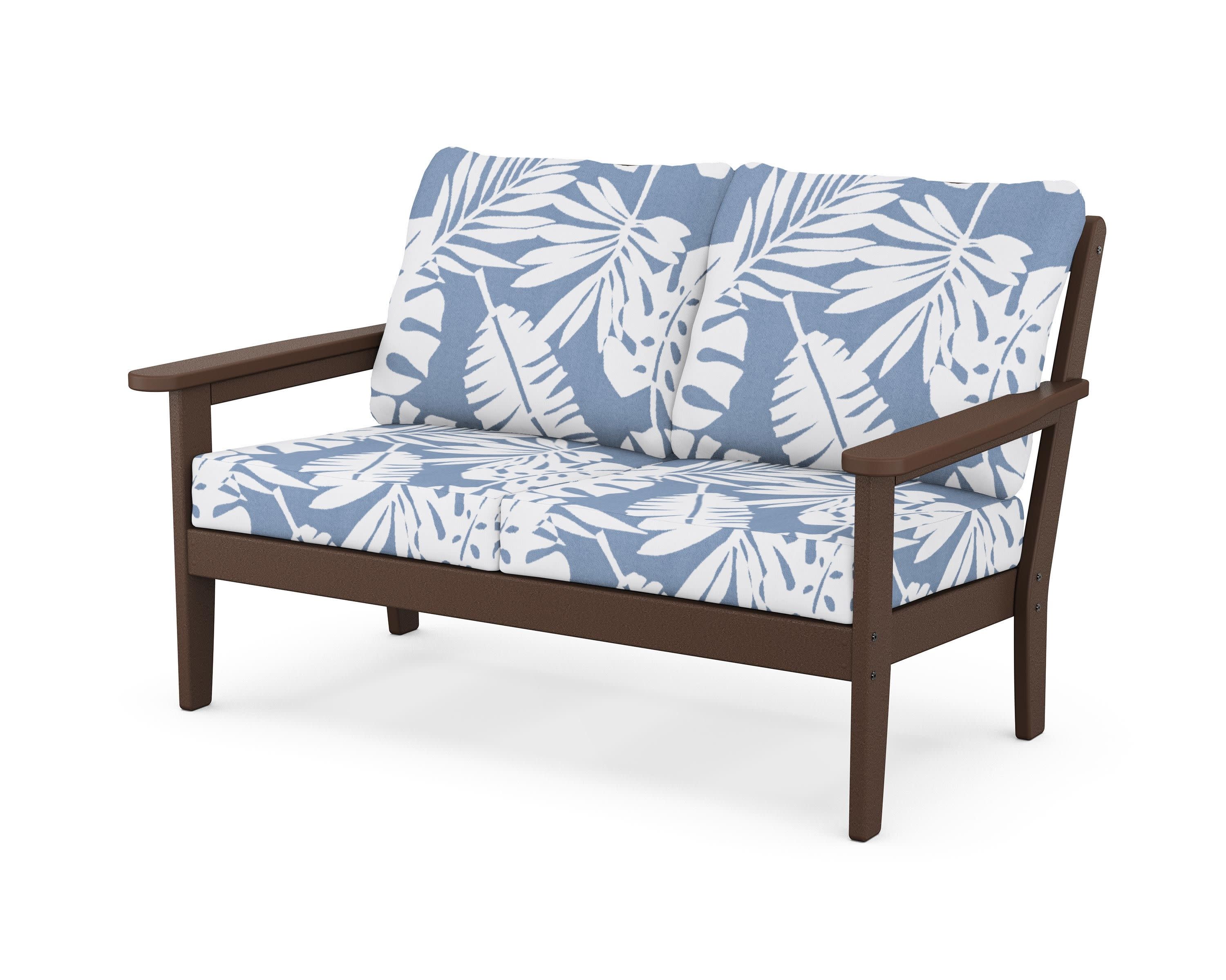 Cottage Deep Seating Loveseat in Mahogany / Leaf Sky Blue