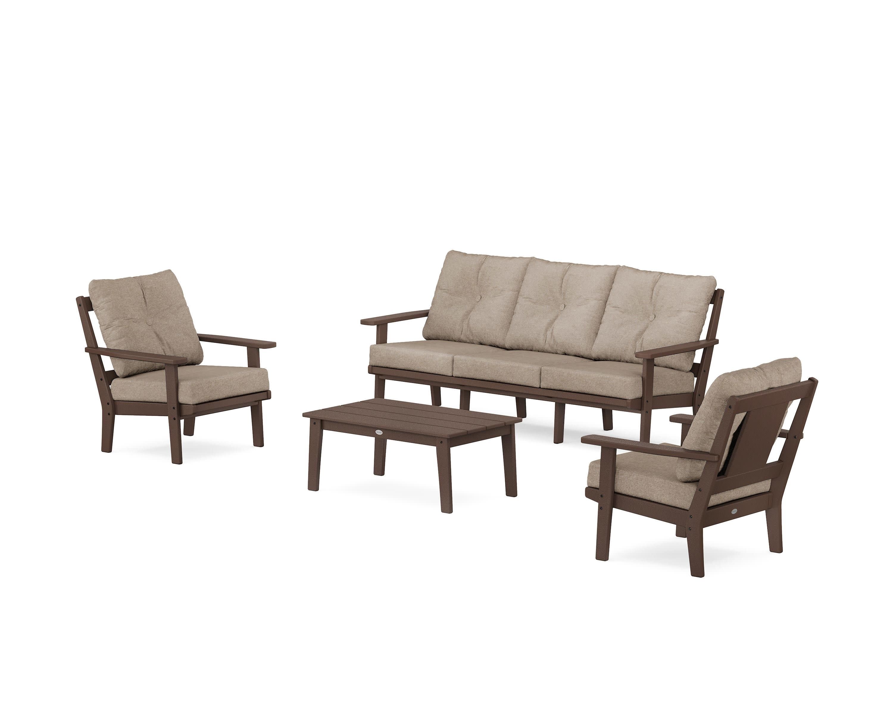 Prairie 4-Piece Deep Seating Set with Sofa in Mahogany / Spiced Burlap