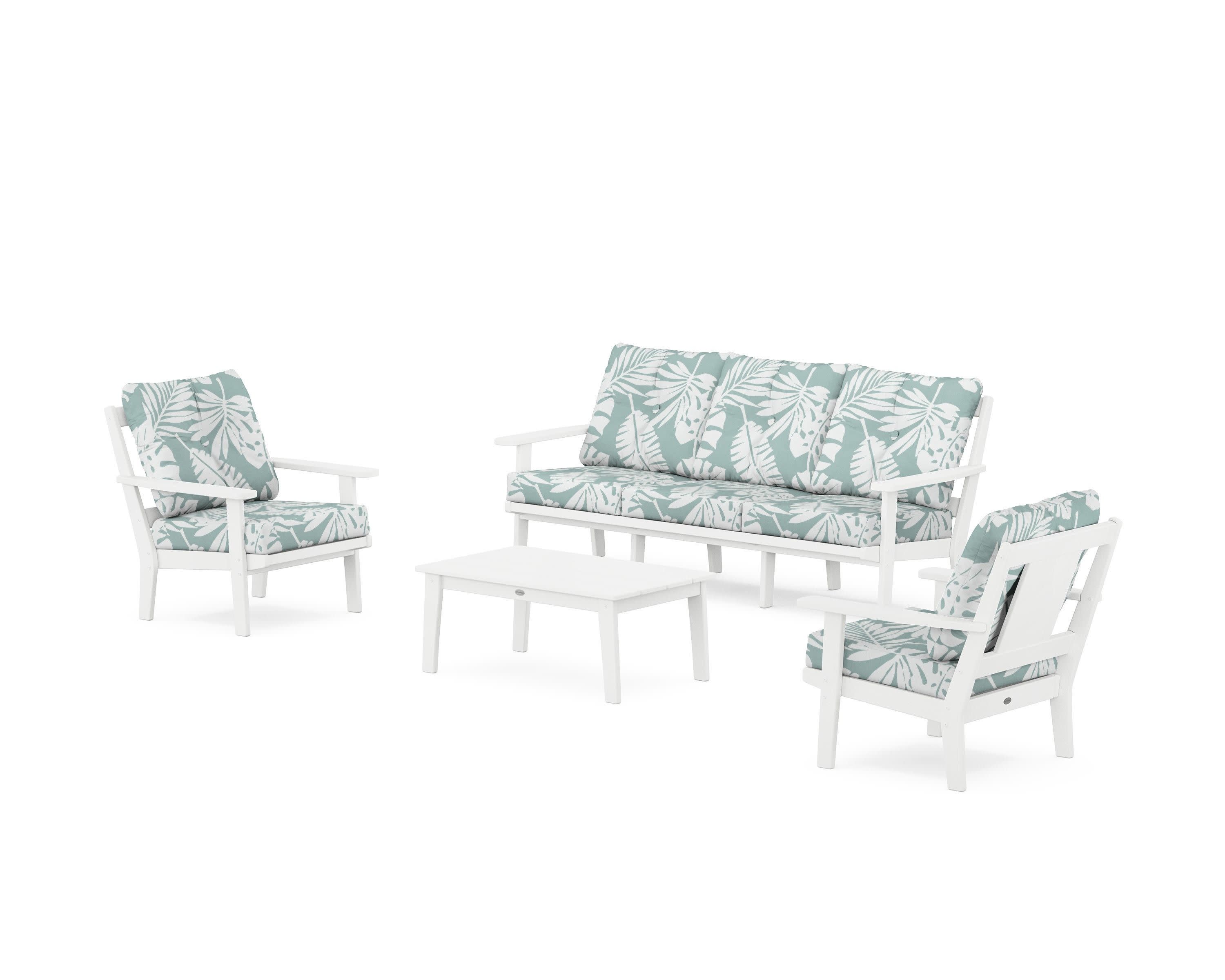 Prairie 4-Piece Deep Seating Set with Sofa in White / Leaf Glacier Spa