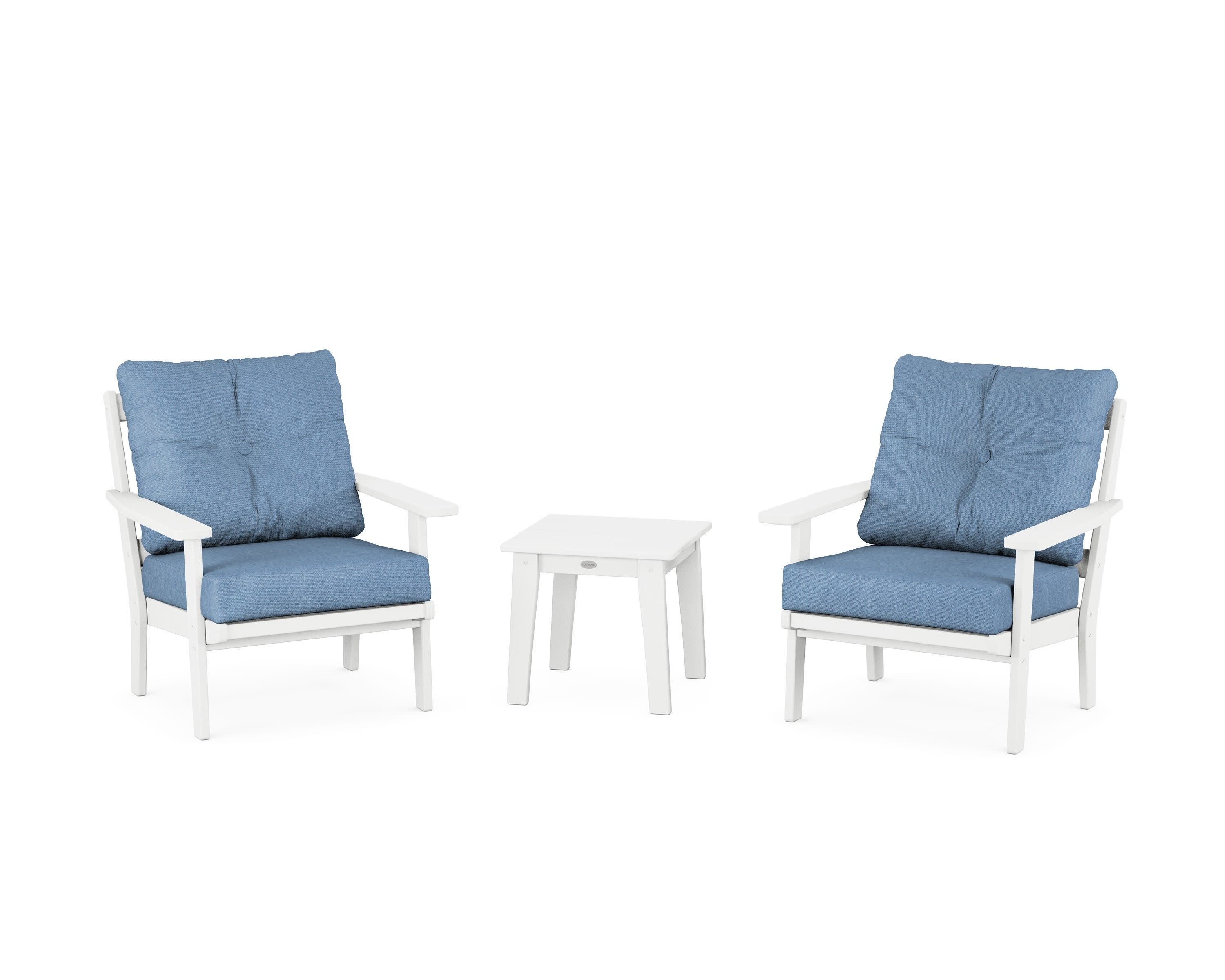 Prairie 3-Piece Deep Seating Set in White / Sky Blue