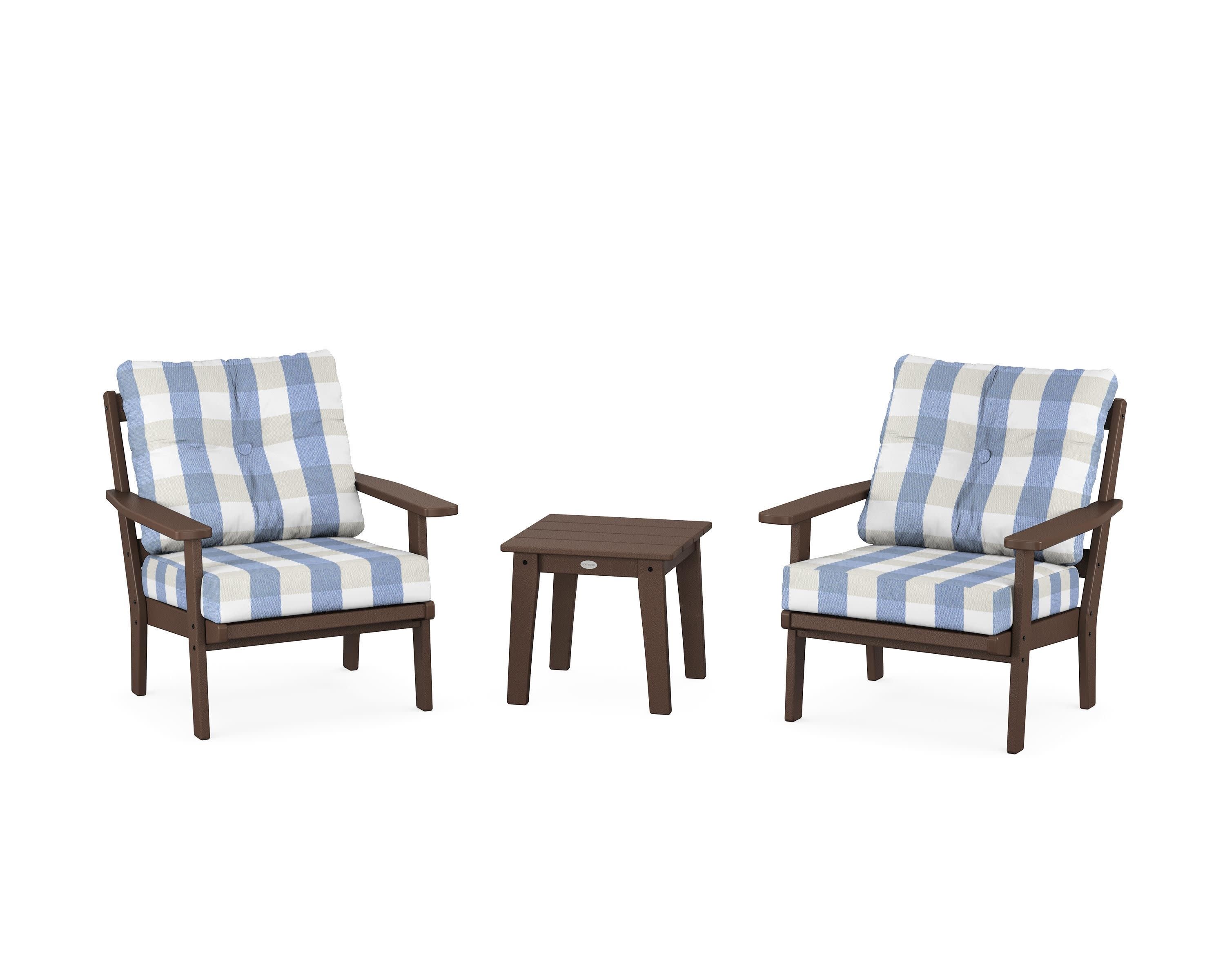 Prairie 3-Piece Deep Seating Set in Mahogany / Buffalo Plaid Sky Blue