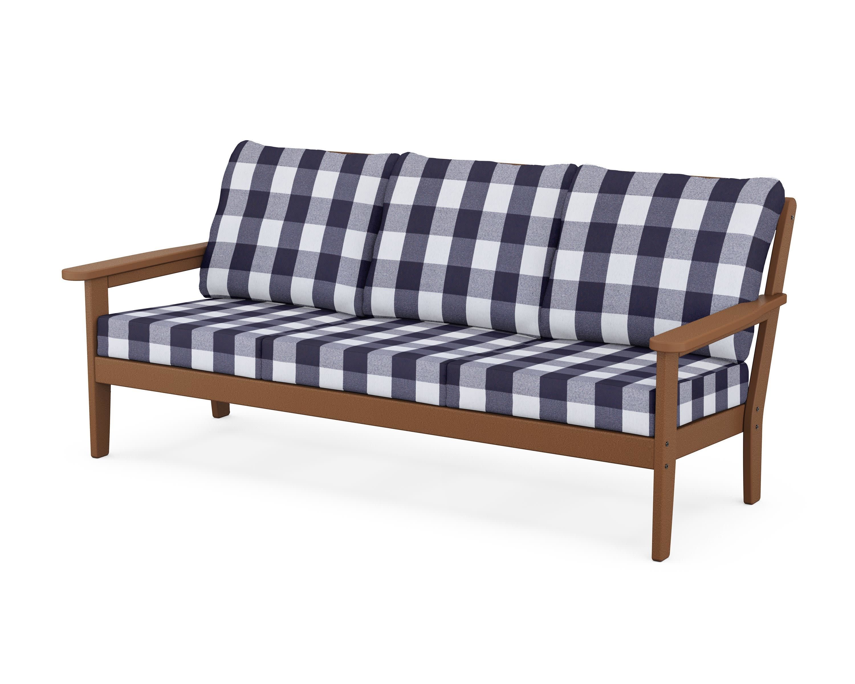 Cottage Deep Seating Sofa in Teak / Buffalo Plaid Navy