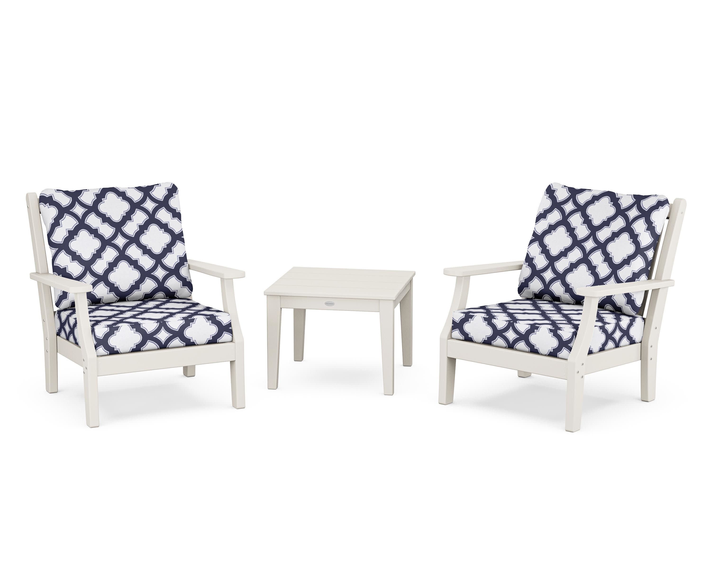 Wovendale 3-Piece Deep Seating Set in Sand / Trellis Navy