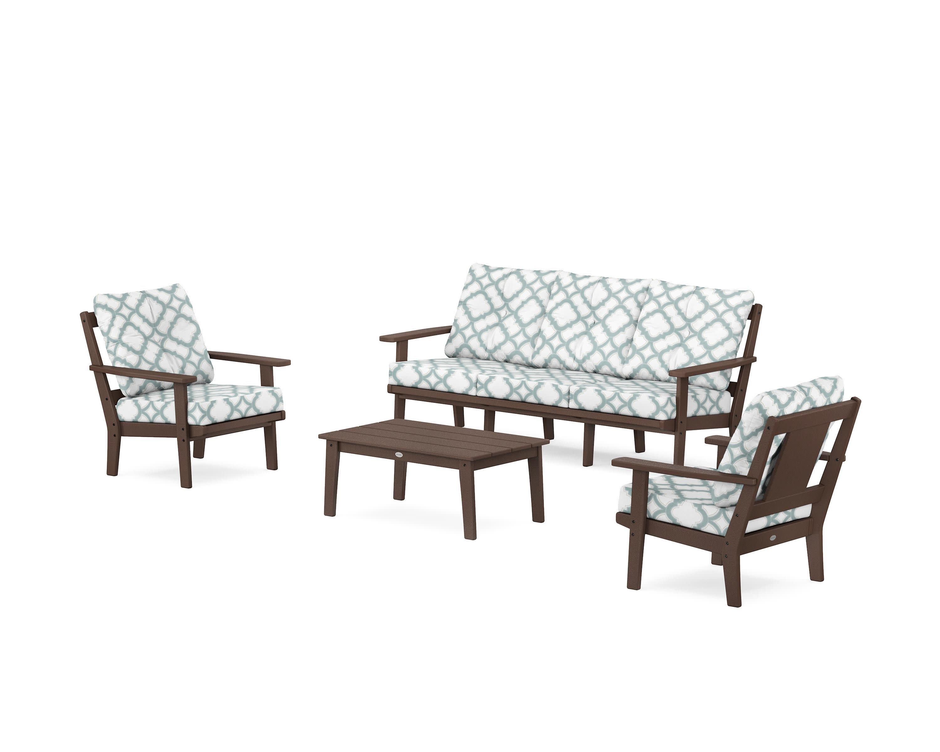 Prairie 4-Piece Deep Seating Set with Sofa in Mahogany / Trellis Glacier Spa