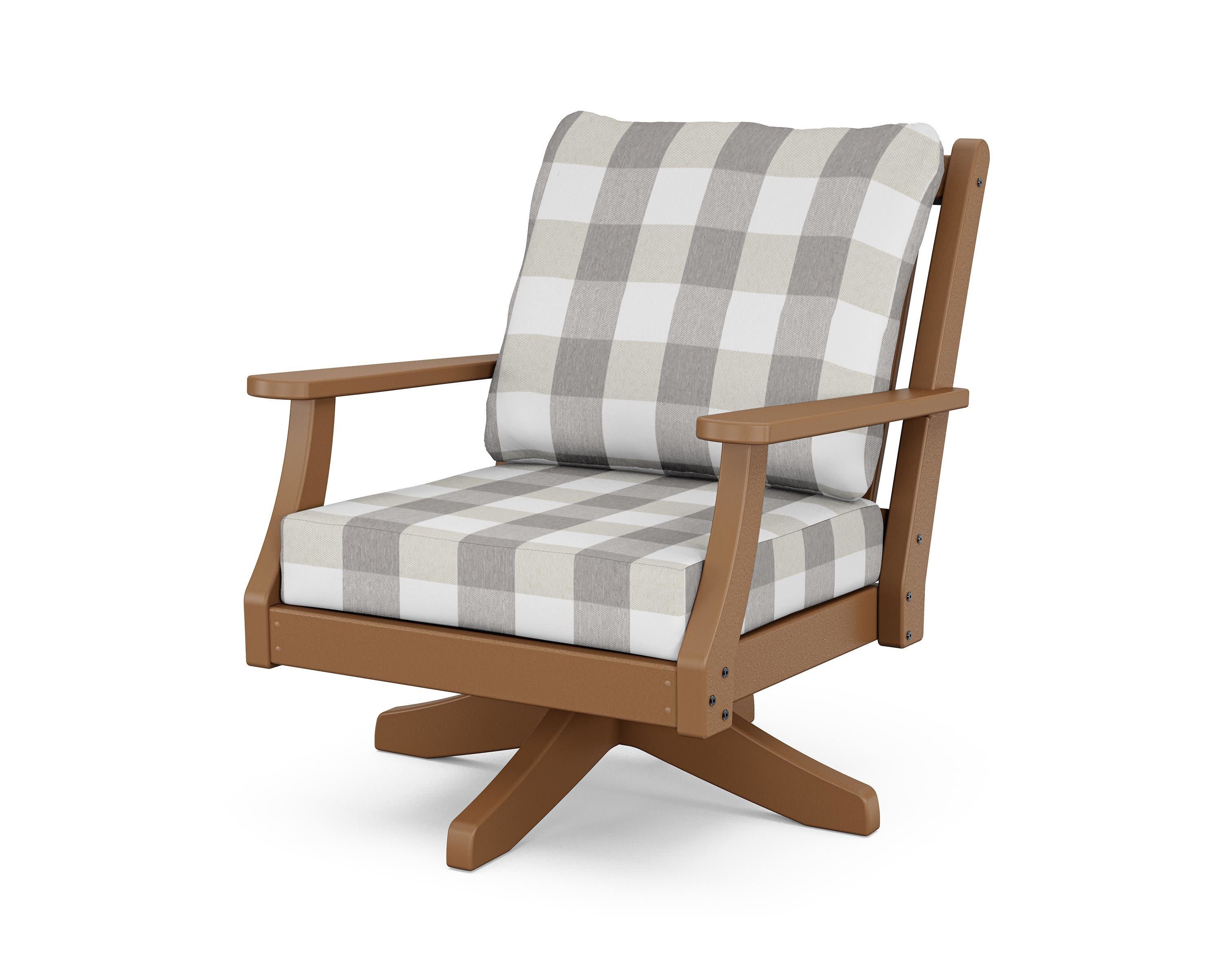 Wovendale Deep Seating Swivel Chair in Teak / Buffalo Plaid Grey Mist