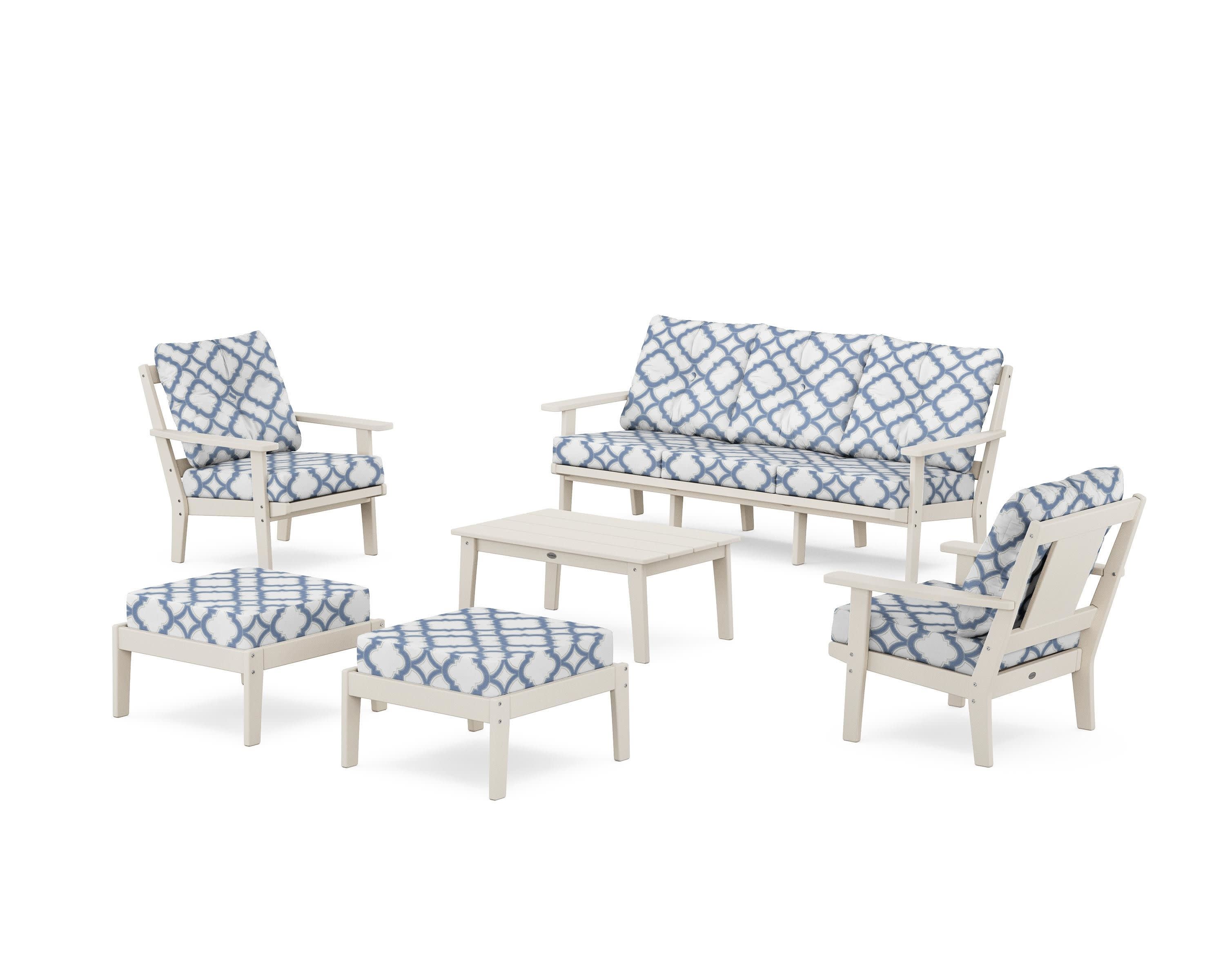 Prairie 6-Piece Lounge Sofa Set in Sand / Trellis Sky Blue