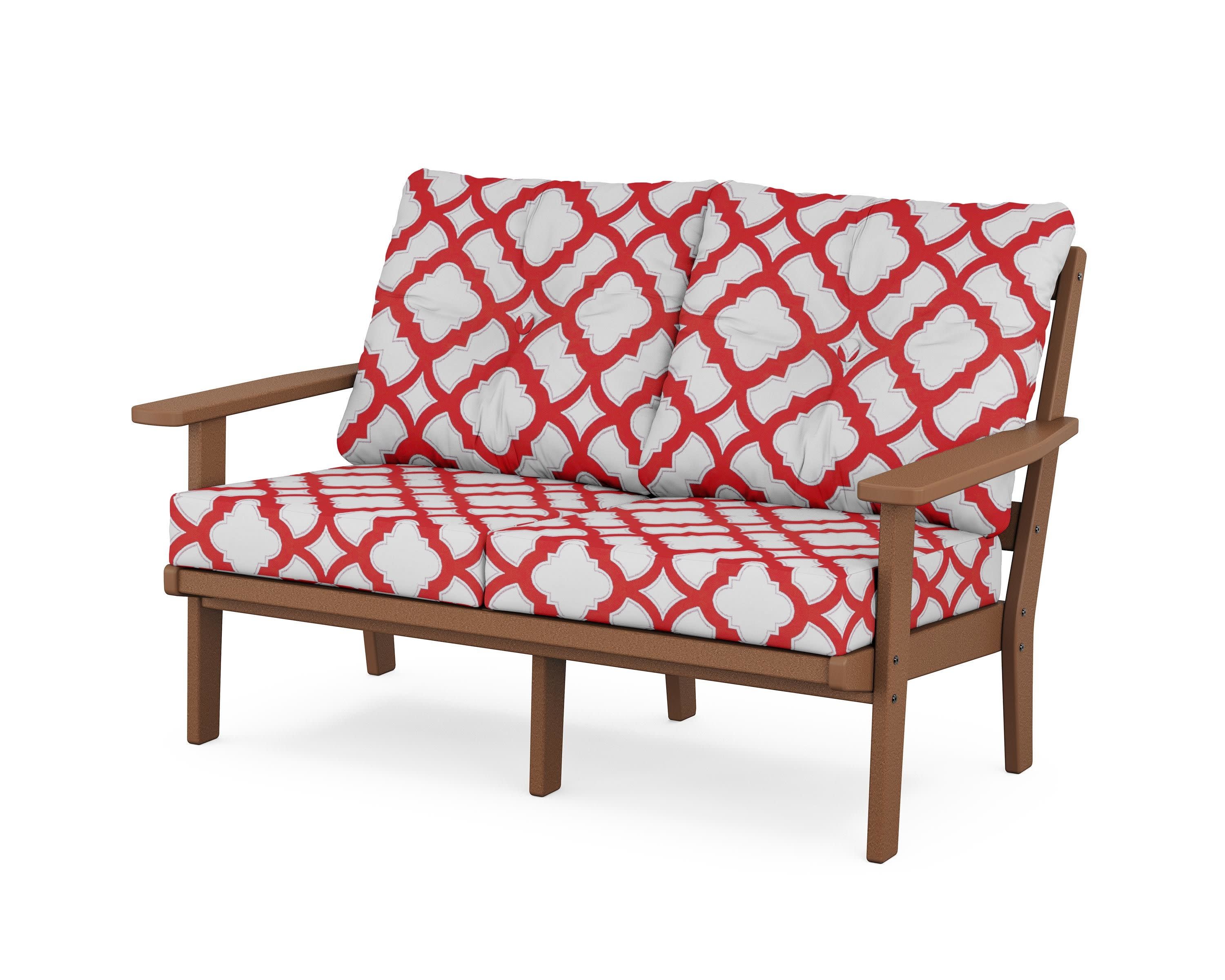 Prairie Deep SeatingLoveseat in Teak / Trellis Crimson