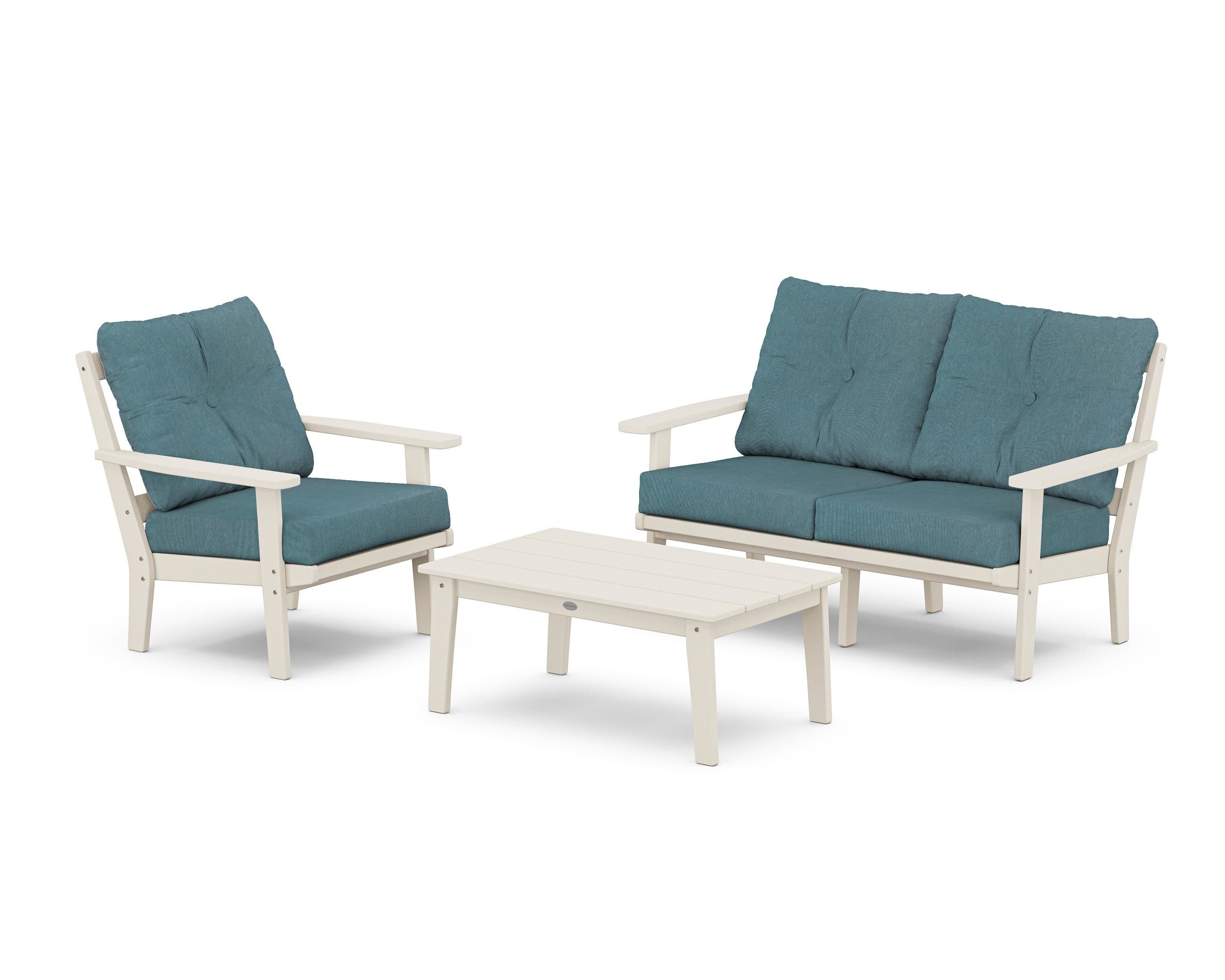 Prairie 3-Piece Deep Seating Set with Loveseat in Sand / Ocean Teal