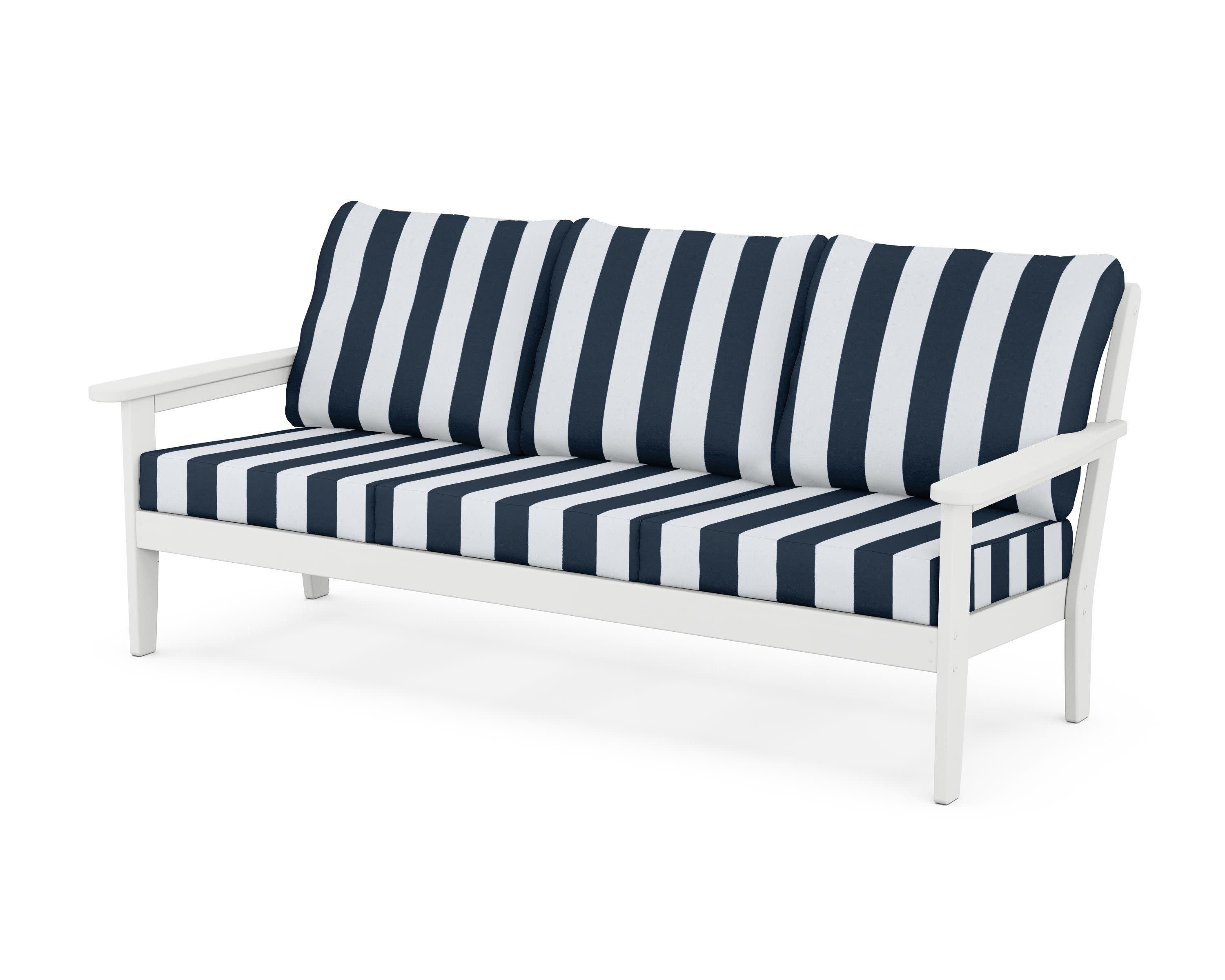 Cottage Deep Seating Sofa in White / Cabana Stripe Marine Indigo