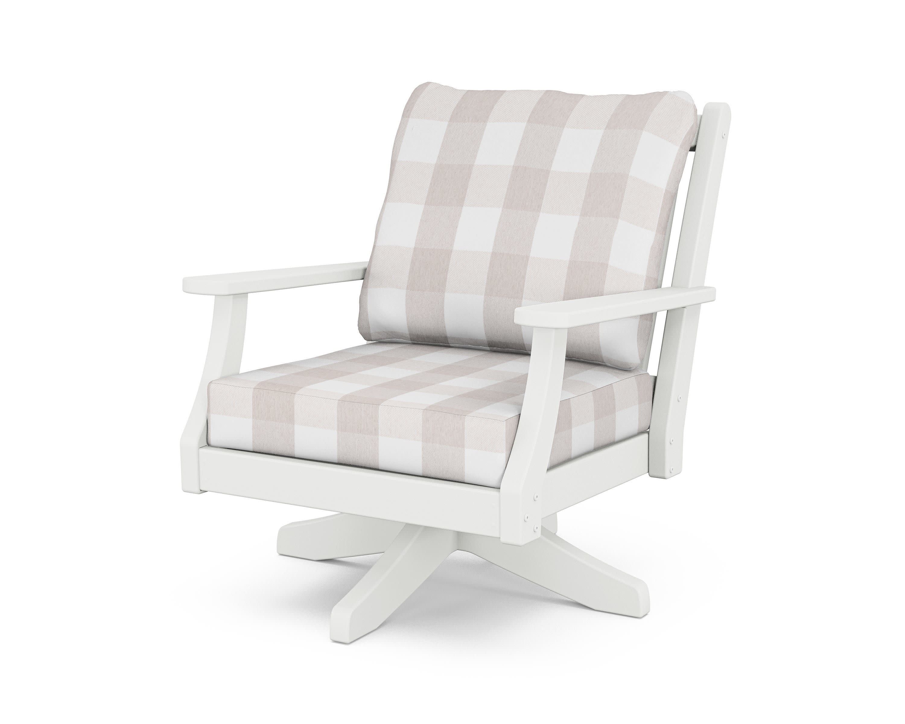 Wovendale Deep Seating Swivel Chair in White / Buffalo Plaid Dune Burlap
