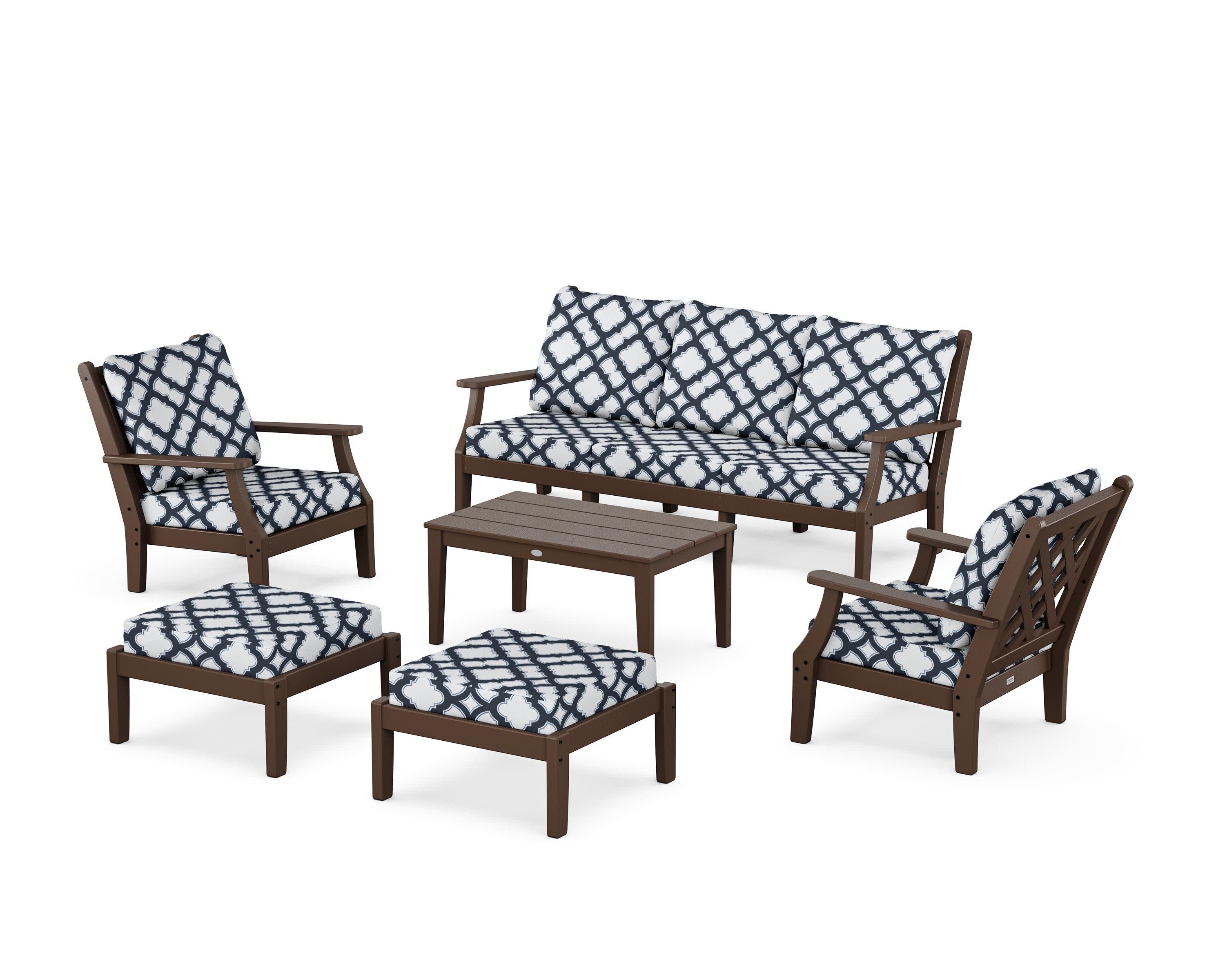 Wovendale 6-Piece Lounge Sofa Set in Mahogany / Trellis Marine Indigo