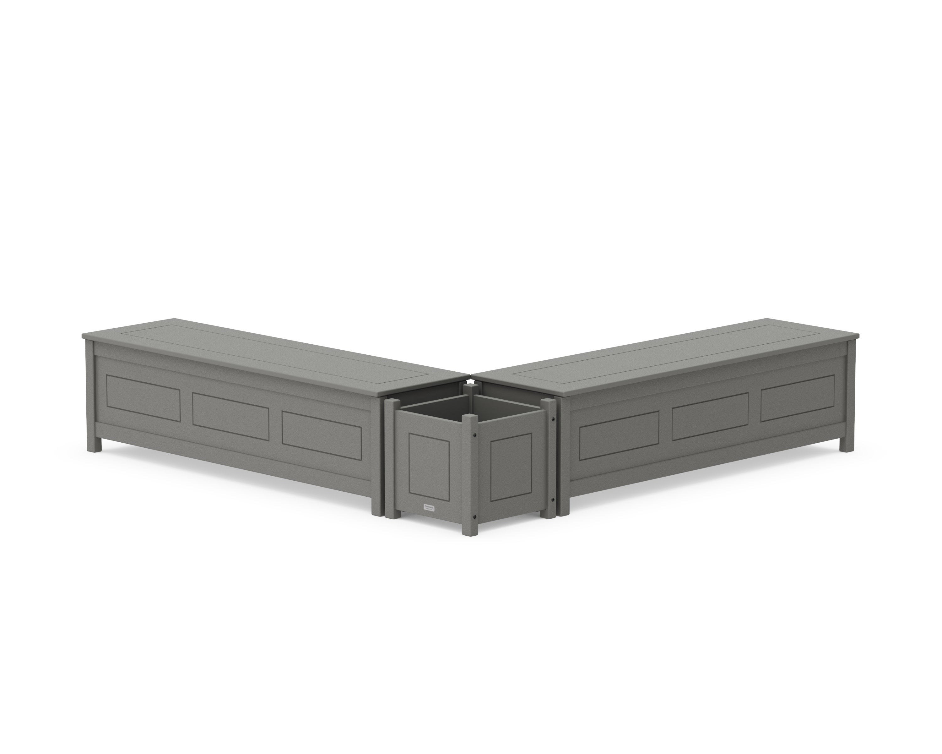 60" Country Living L- Shaped Planter Storage Bench Set in Slate Grey