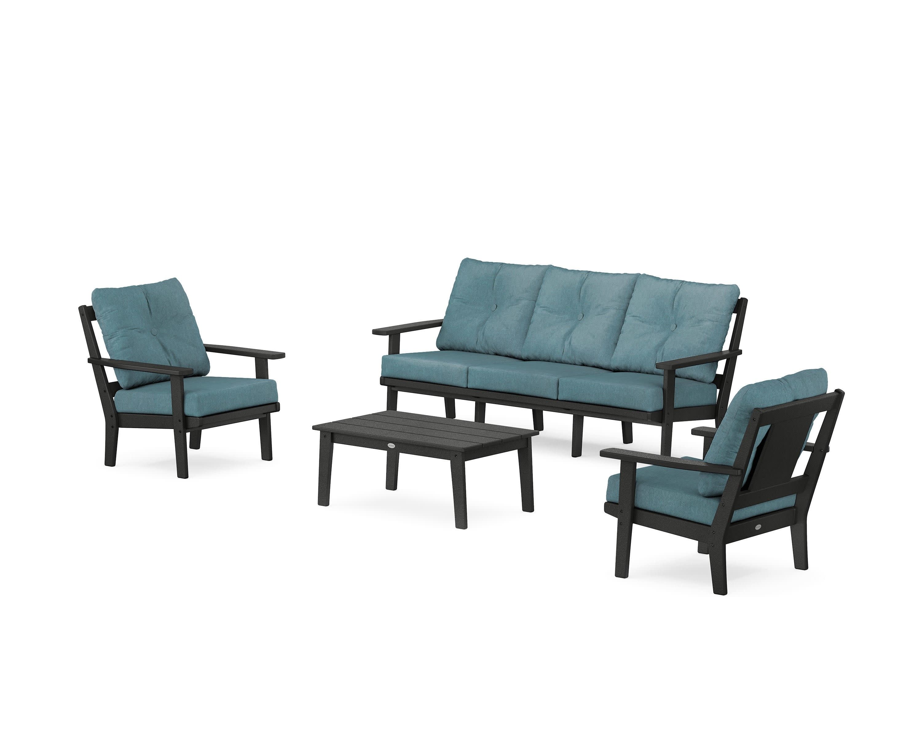 Prairie 4-Piece Deep Seating Set with Sofa in Black / Ocean Teal