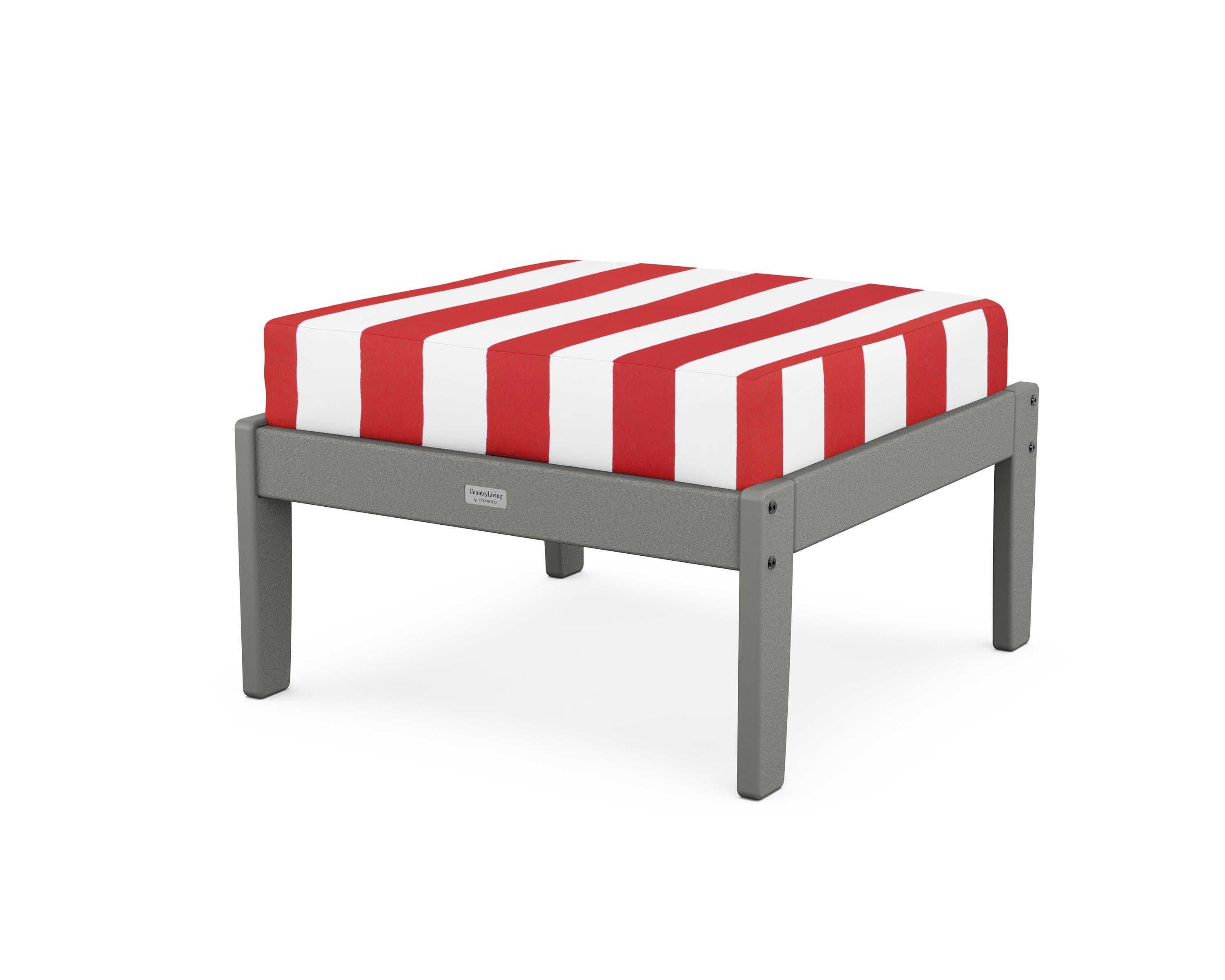 Cottage Deep Seating Ottoman in Slate Grey / Cabana Stripe Crimson