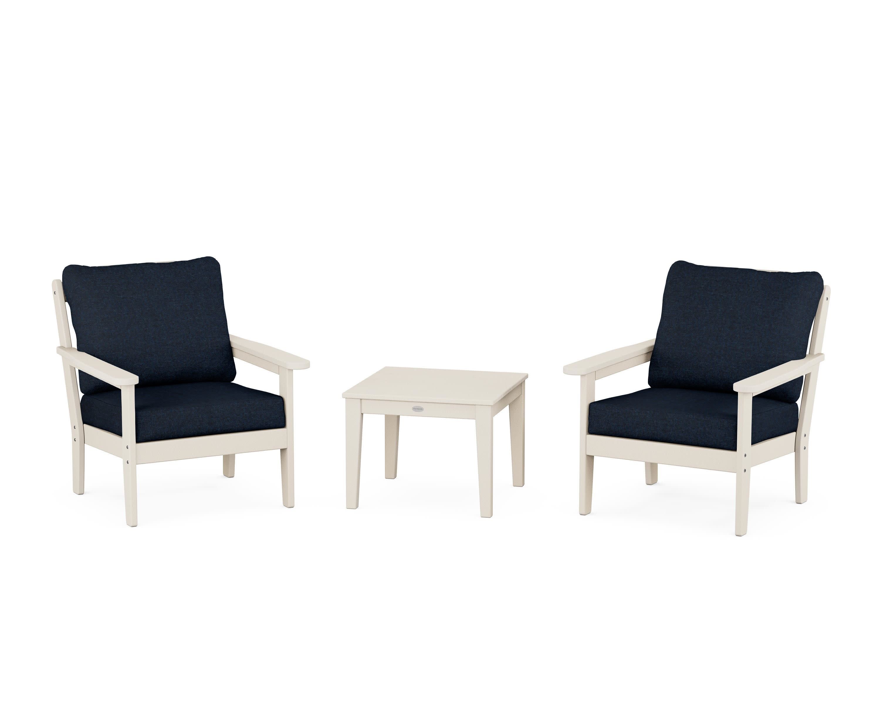 Cottage 3-Piece Deep Seating Set in Sand / Marine Indigo