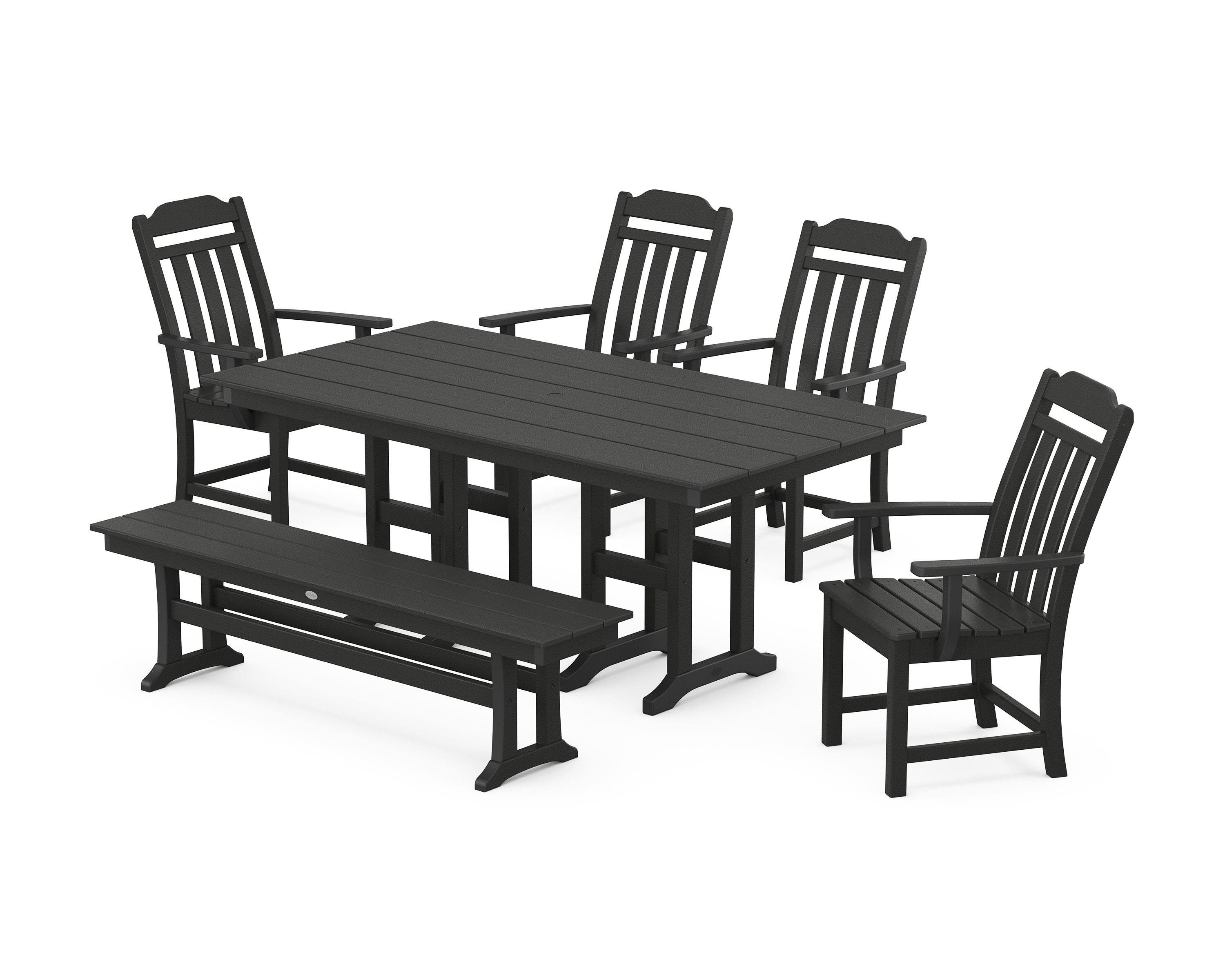 Cottage 6-Piece Farmhouse Dining Set with Bench in Black