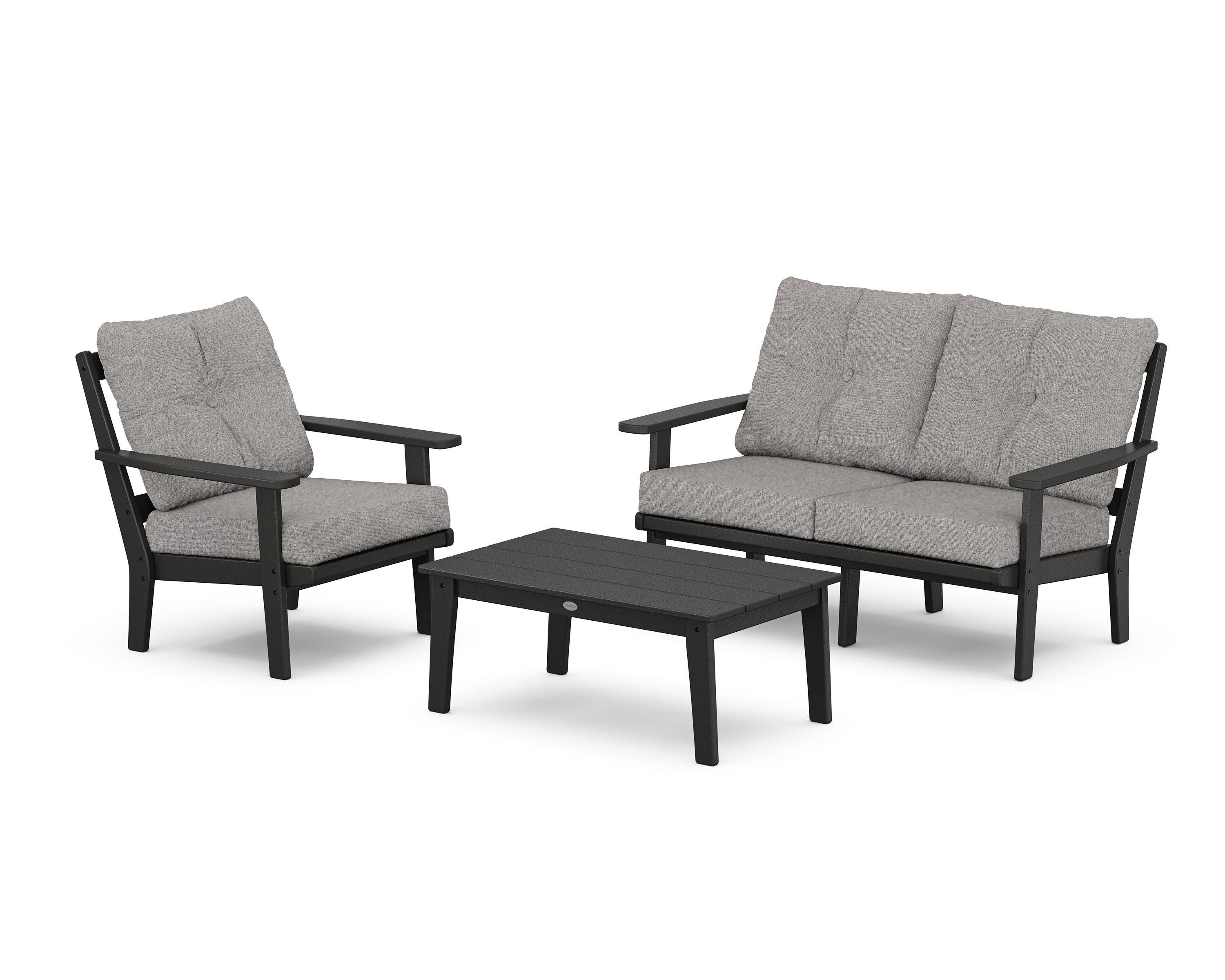 Prairie 3-Piece Deep Seating Set with Loveseat in Black / Grey Mist