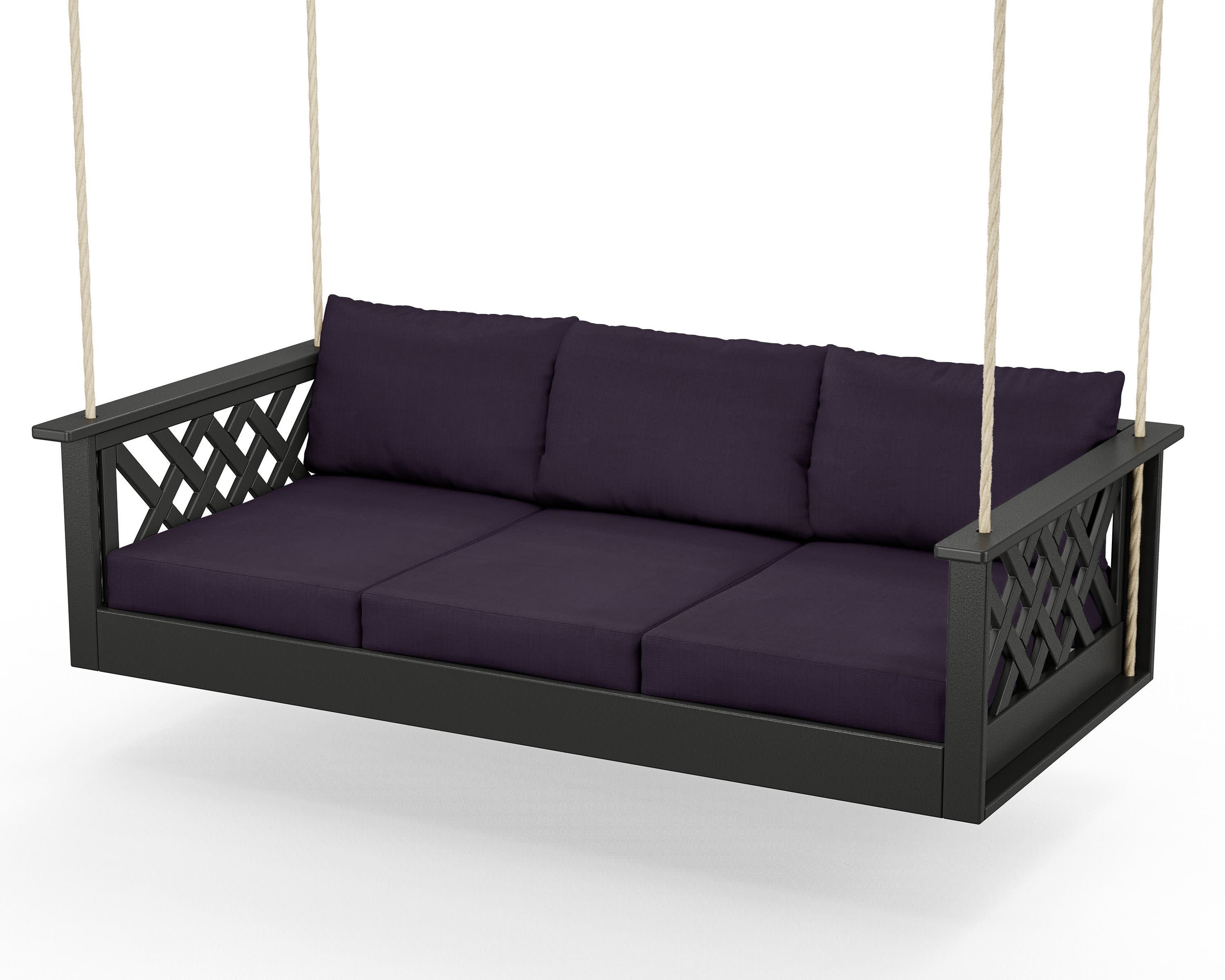 Wovendale Daybed Swing in Black / Navy Linen