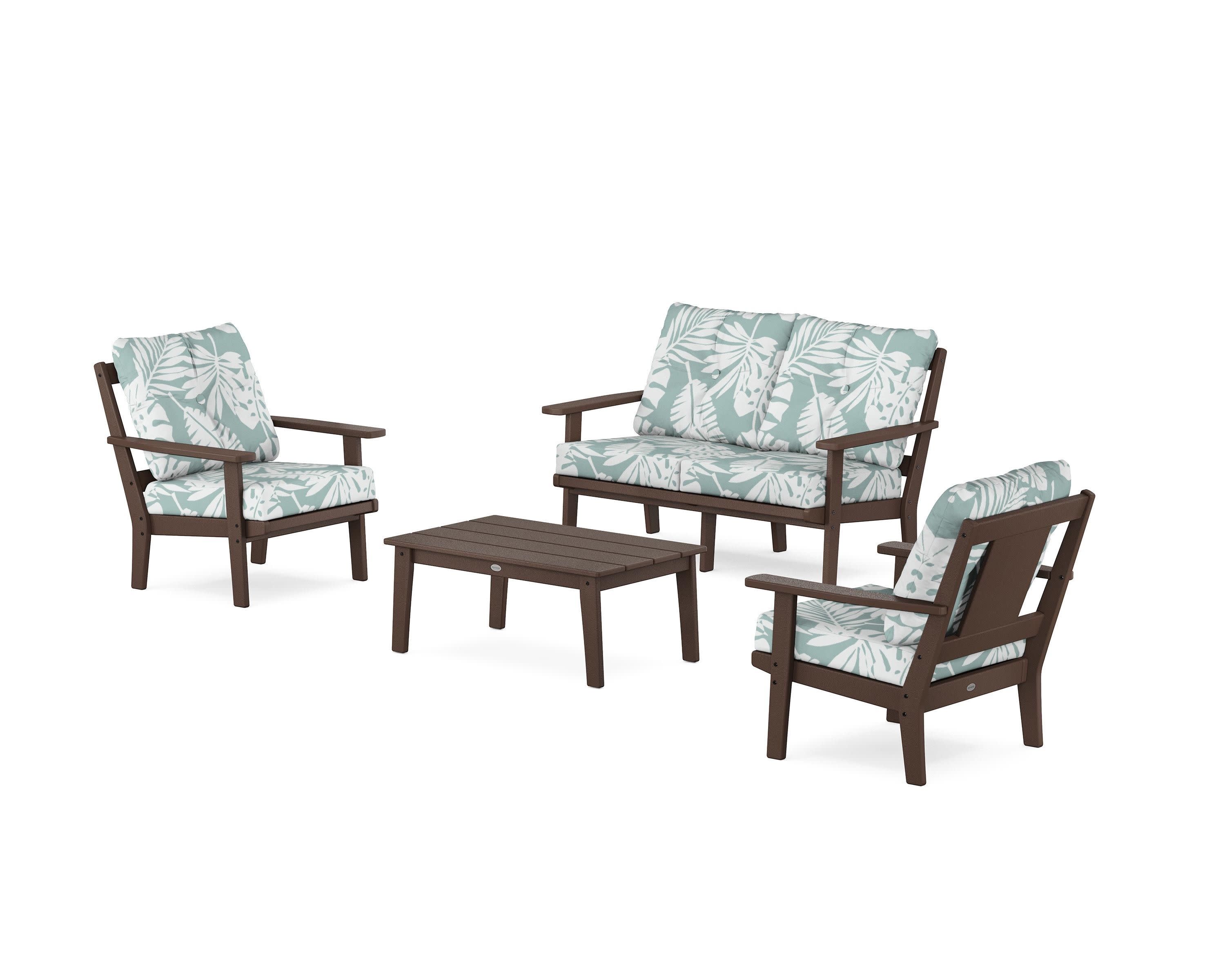 Prairie 4-Piece Deep Seating Set with Loveseat in Mahogany / Leaf Glacier Spa