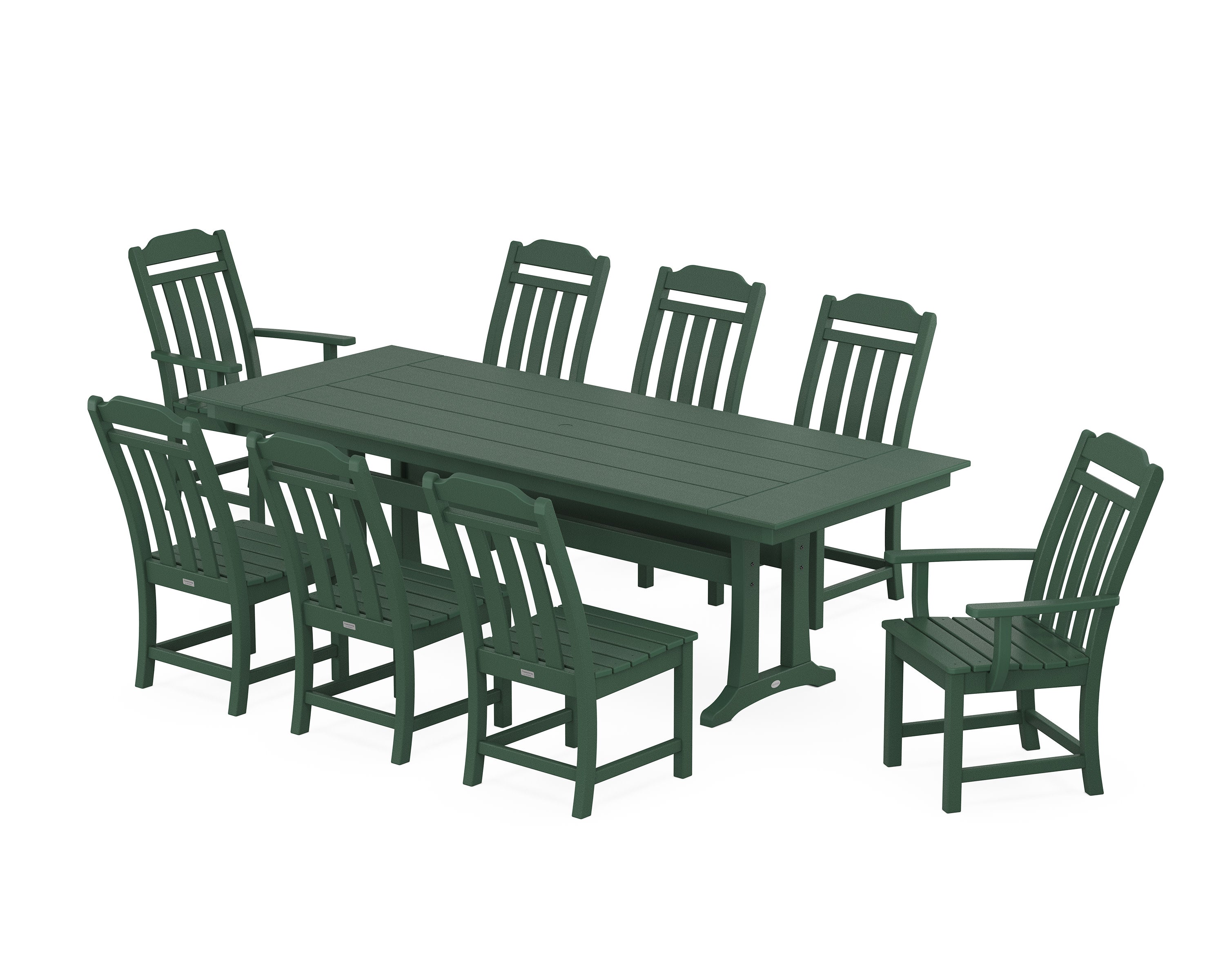 Cottage 9-Piece Farmhouse Dining Set with Trestle Legs in Green