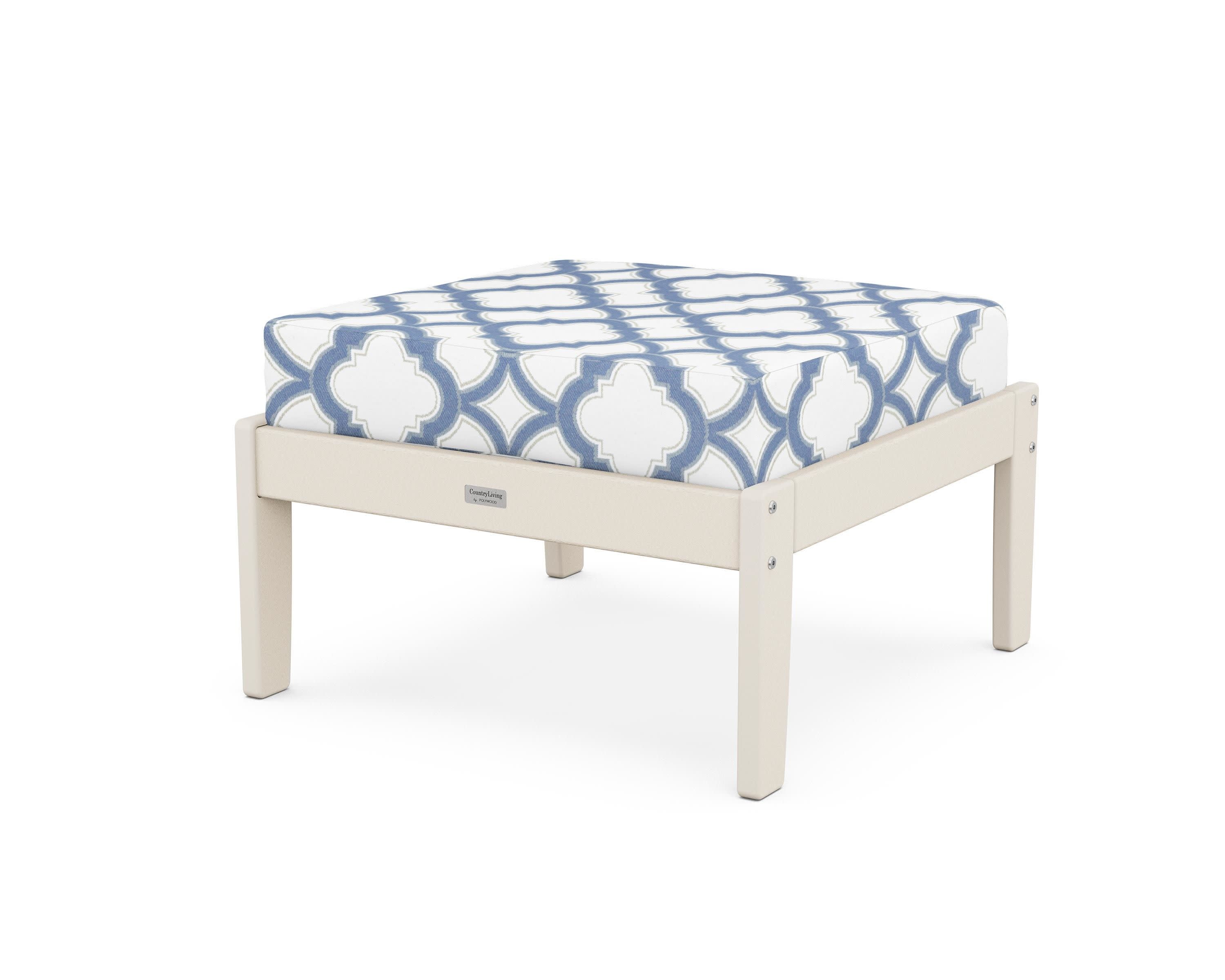 Cottage Deep Seating Ottoman in Sand / Trellis Sky Blue