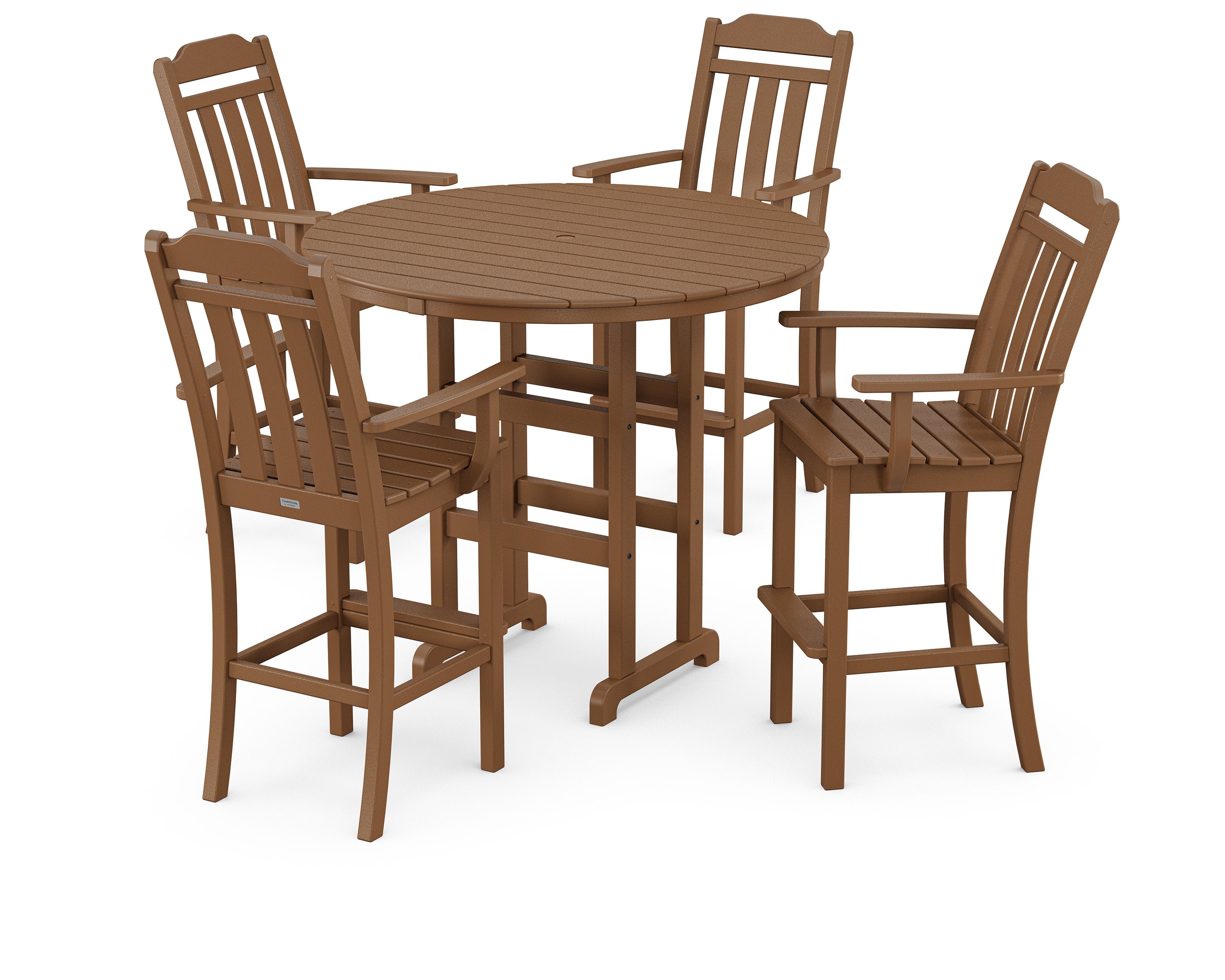 Cottage 5-Piece Round Farmhouse Bar Set in Teak