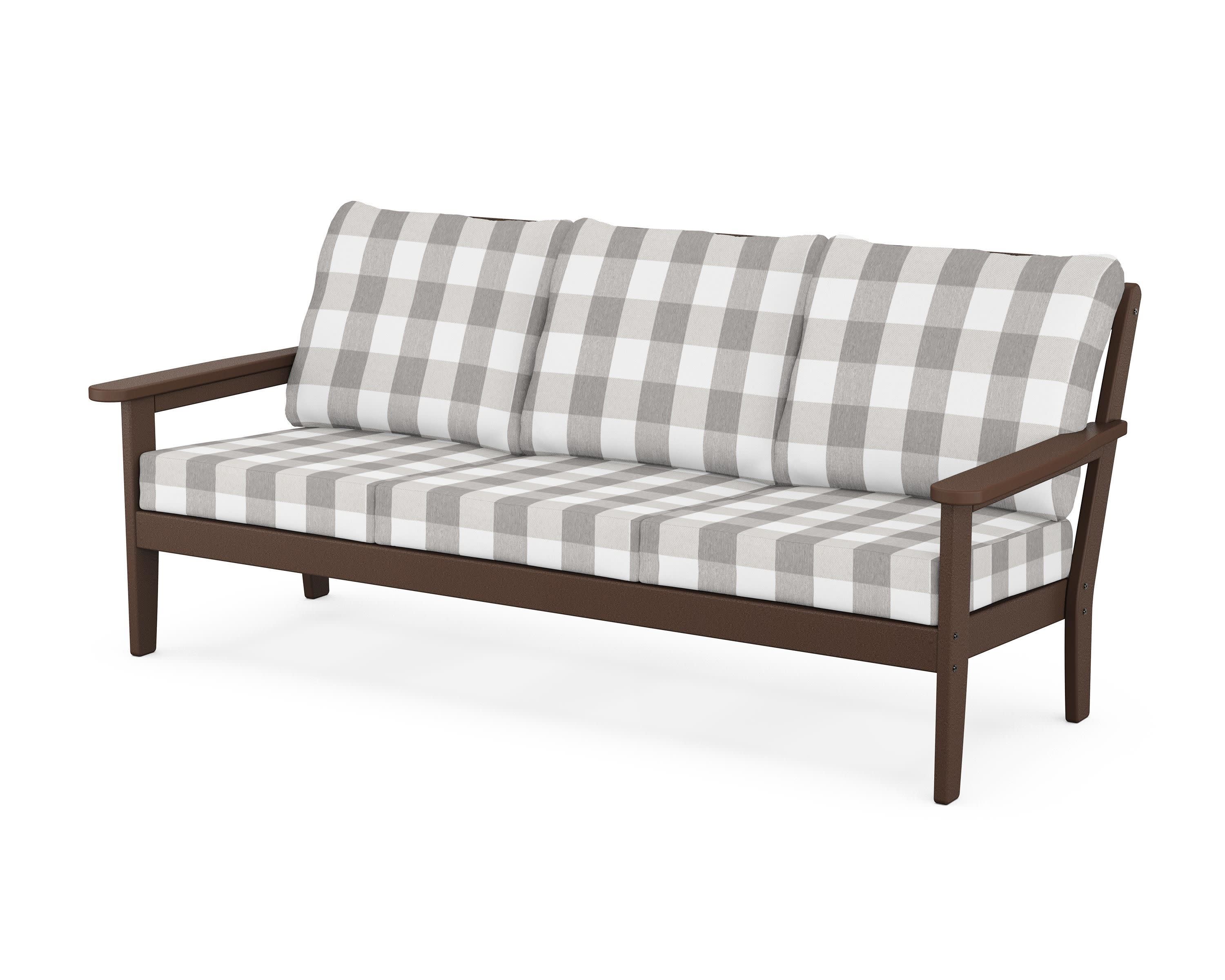 Cottage Deep Seating Sofa in Mahogany / Buffalo Plaid Grey Mist