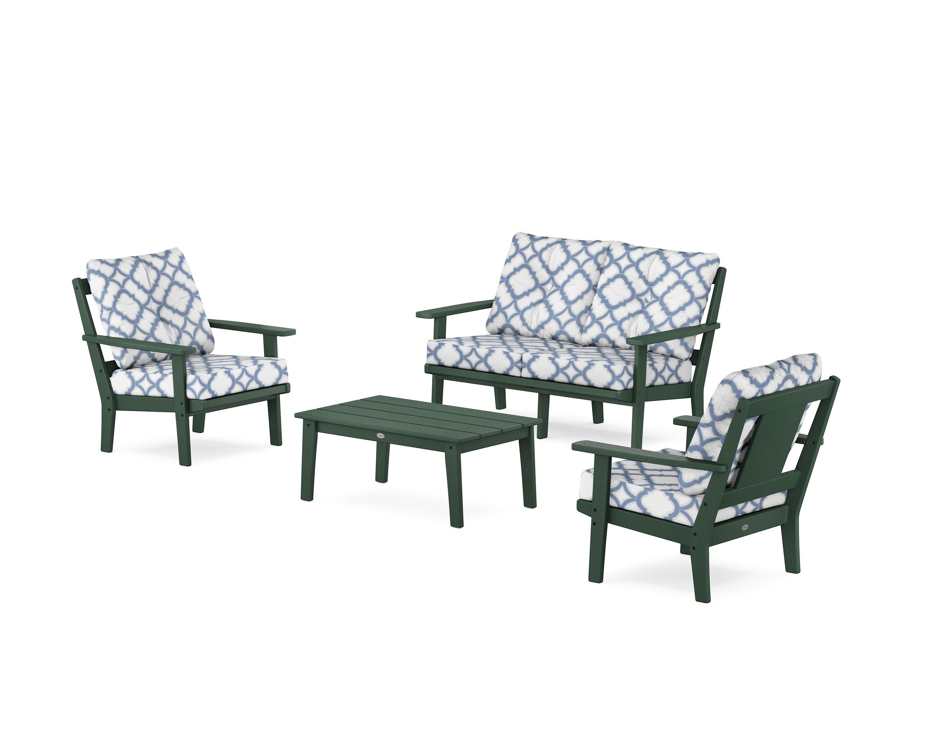 Prairie 4-Piece Deep Seating Set with Loveseat in Green / Trellis Sky Blue