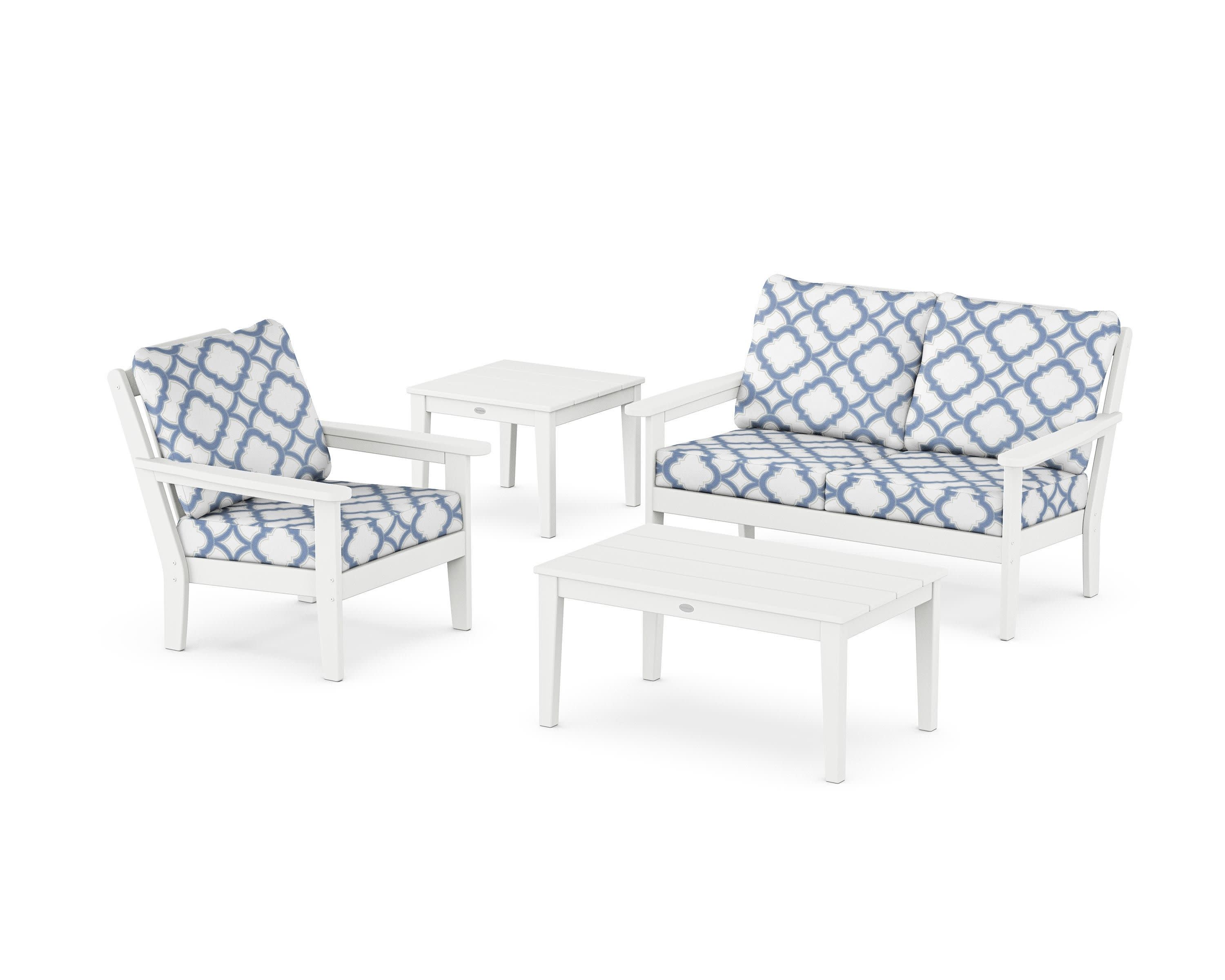Wovendale 4-Piece Deep Seating Set in White / Trellis Sky Blue