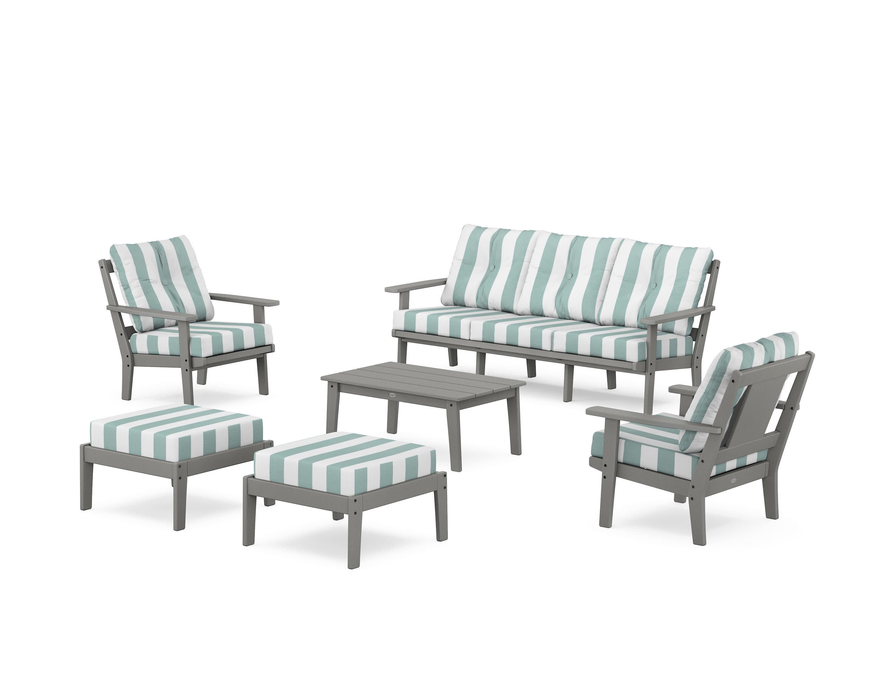 Prairie 6-Piece Lounge Sofa Set in Slate Grey / Cabana Stripe Glacier Spa