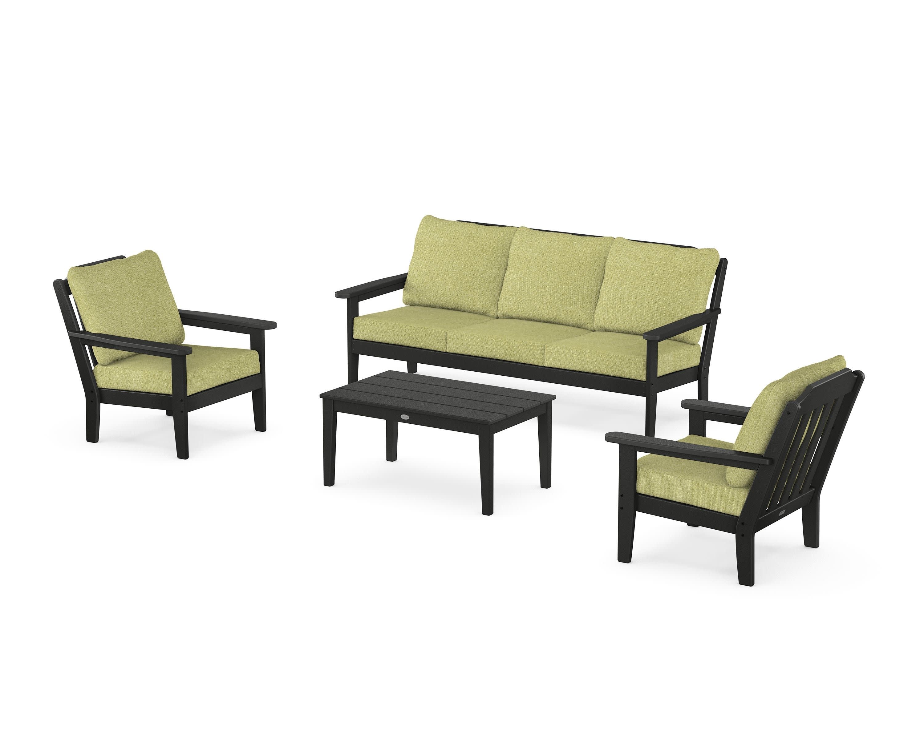 Cottage 4-Piece Deep Seating Set with Sofa in Black / Chartreuse Boucle