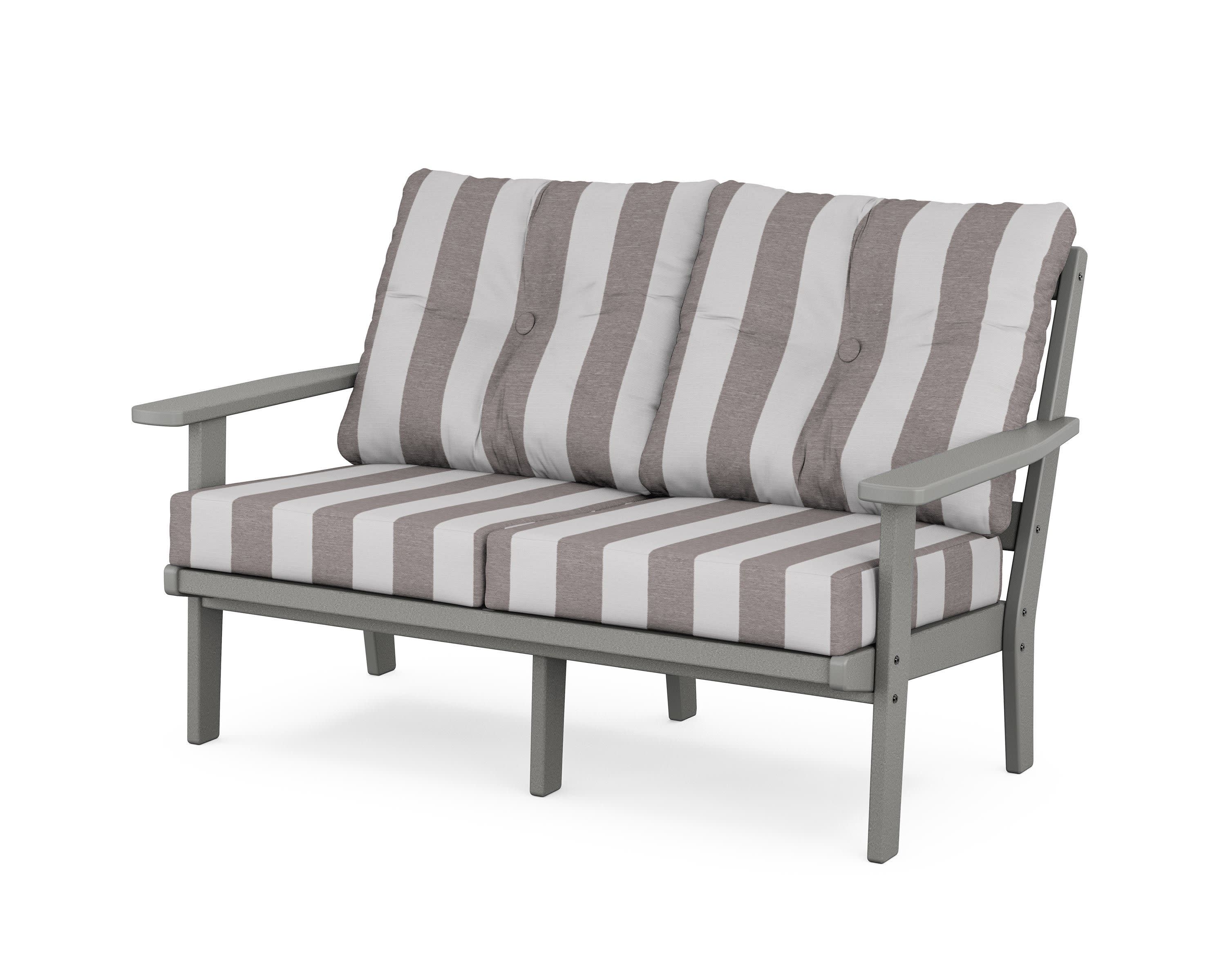 Prairie Deep SeatingLoveseat in Slate Grey / Cabana Stripe Grey Mist