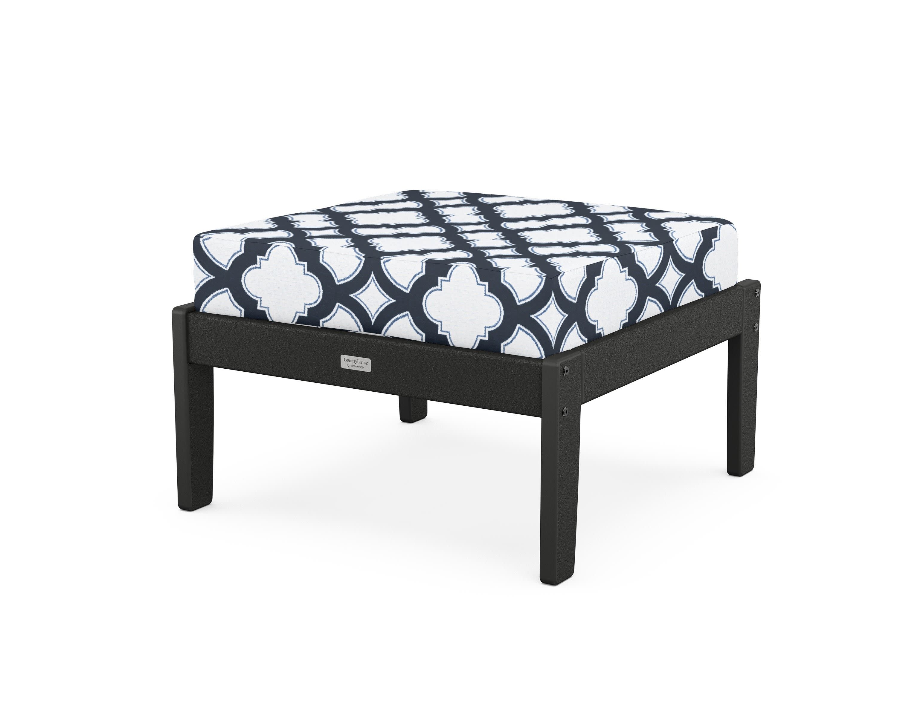 Cottage Deep Seating Ottoman in Black / Trellis Marine Indigo