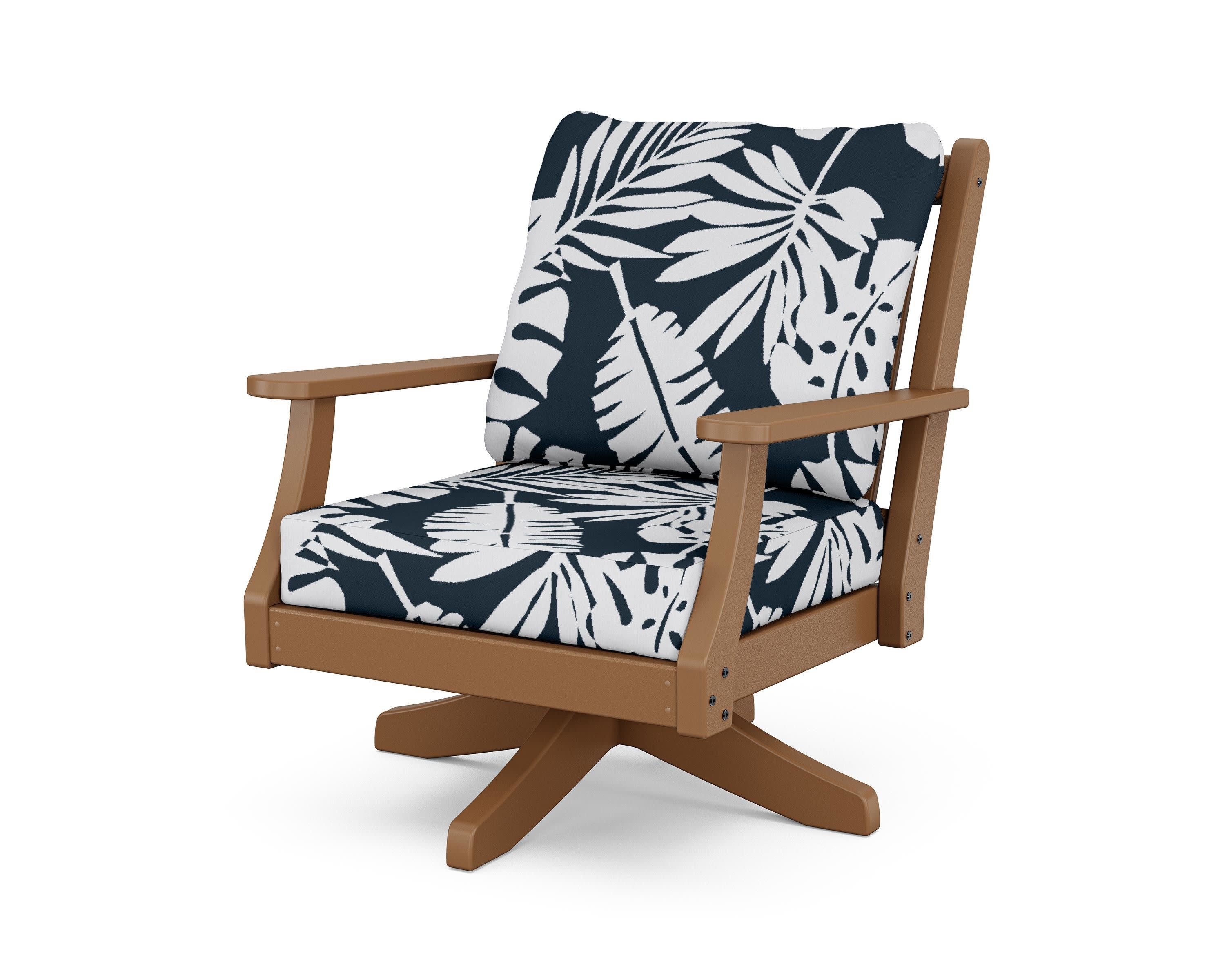 Wovendale Deep Seating Swivel Chair in Teak / Leaf Marine Indigo
