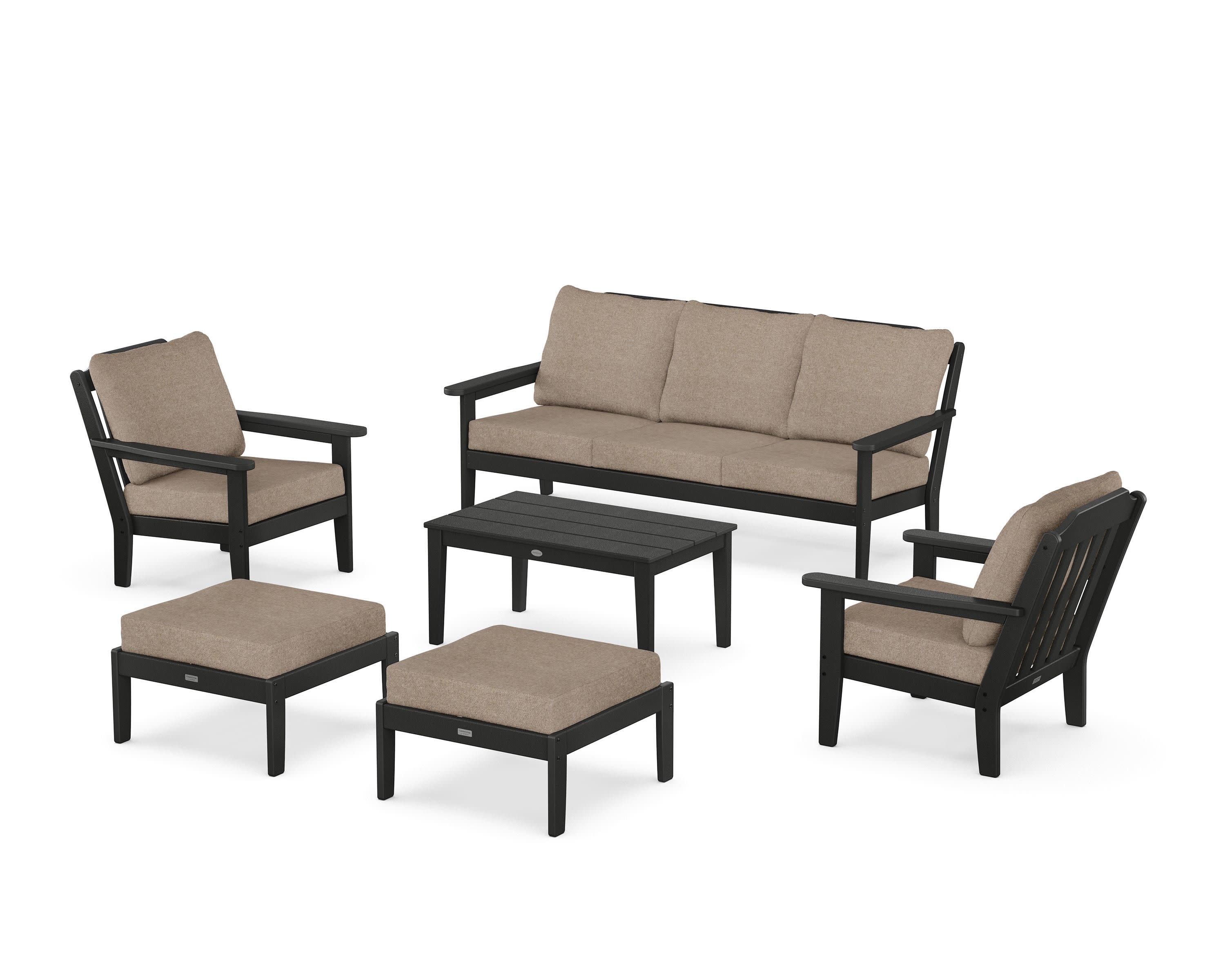 Cottage 6-Piece Lounge Sofa Set in Black / Spiced Burlap