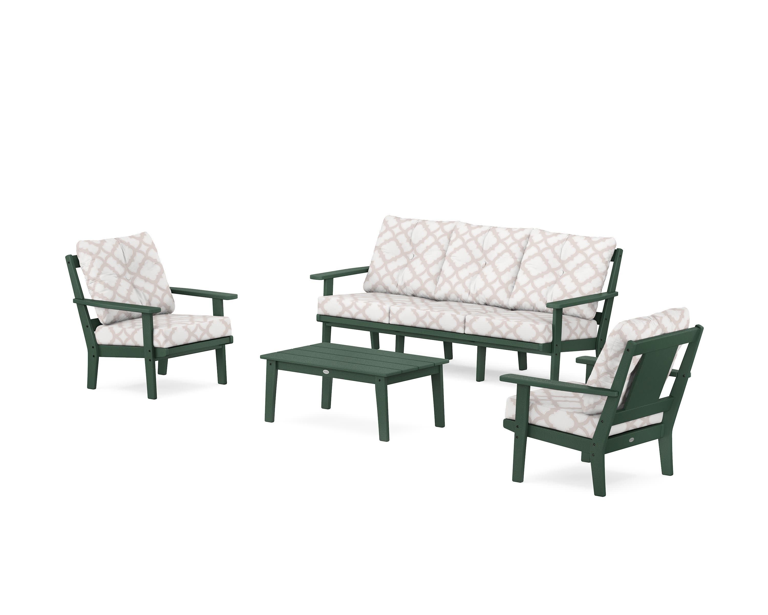 Prairie 4-Piece Deep Seating Set with Sofa in Green / Trellis Dune Burlap