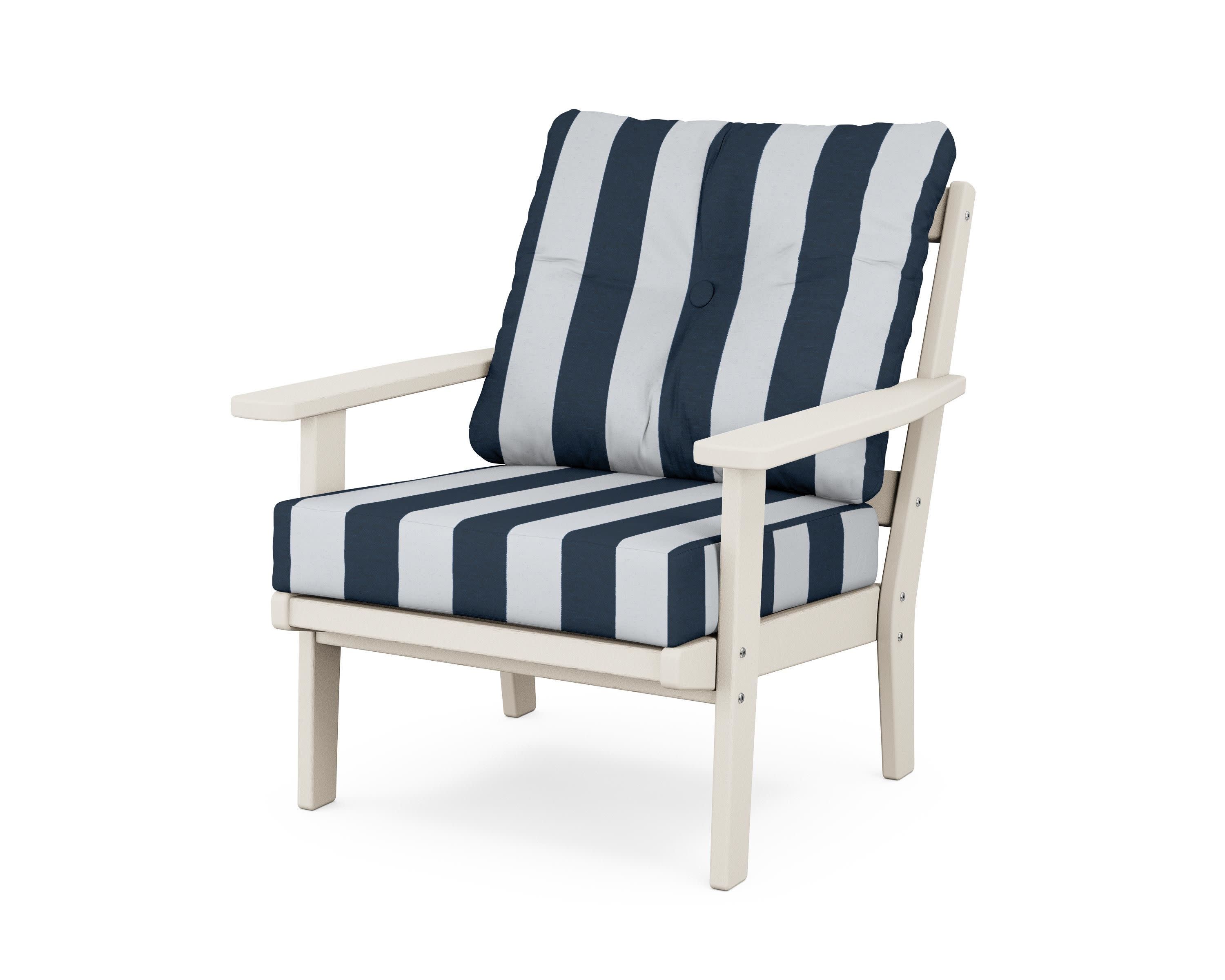 Prairie Deep Seating Chair in Sand / Cabana Stripe Marine Indigo