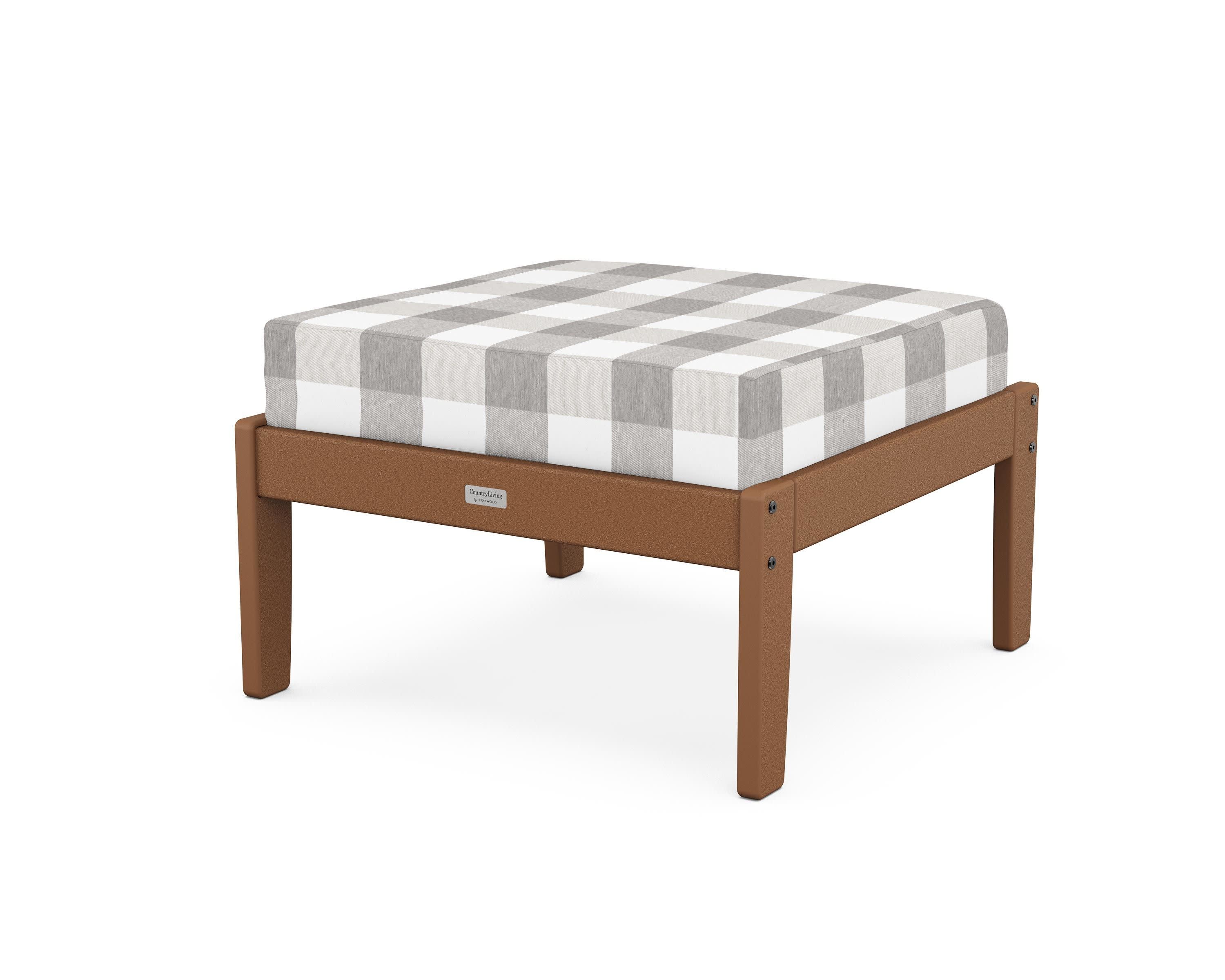 Cottage Deep Seating Ottoman in Teak / Buffalo Plaid Grey Mist
