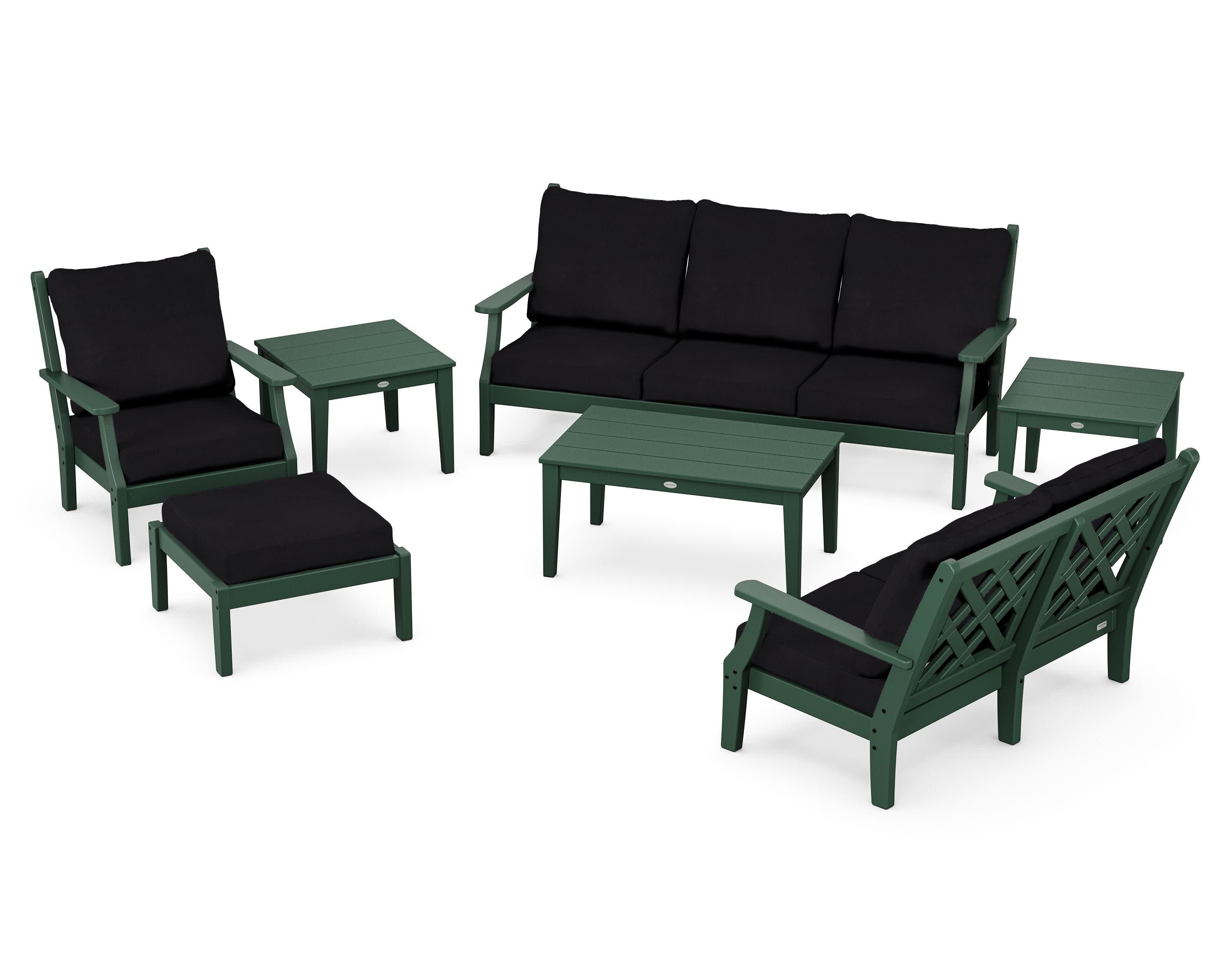 Wovendale 7-Piece Deep Seating Set in Green / Midnight Linen