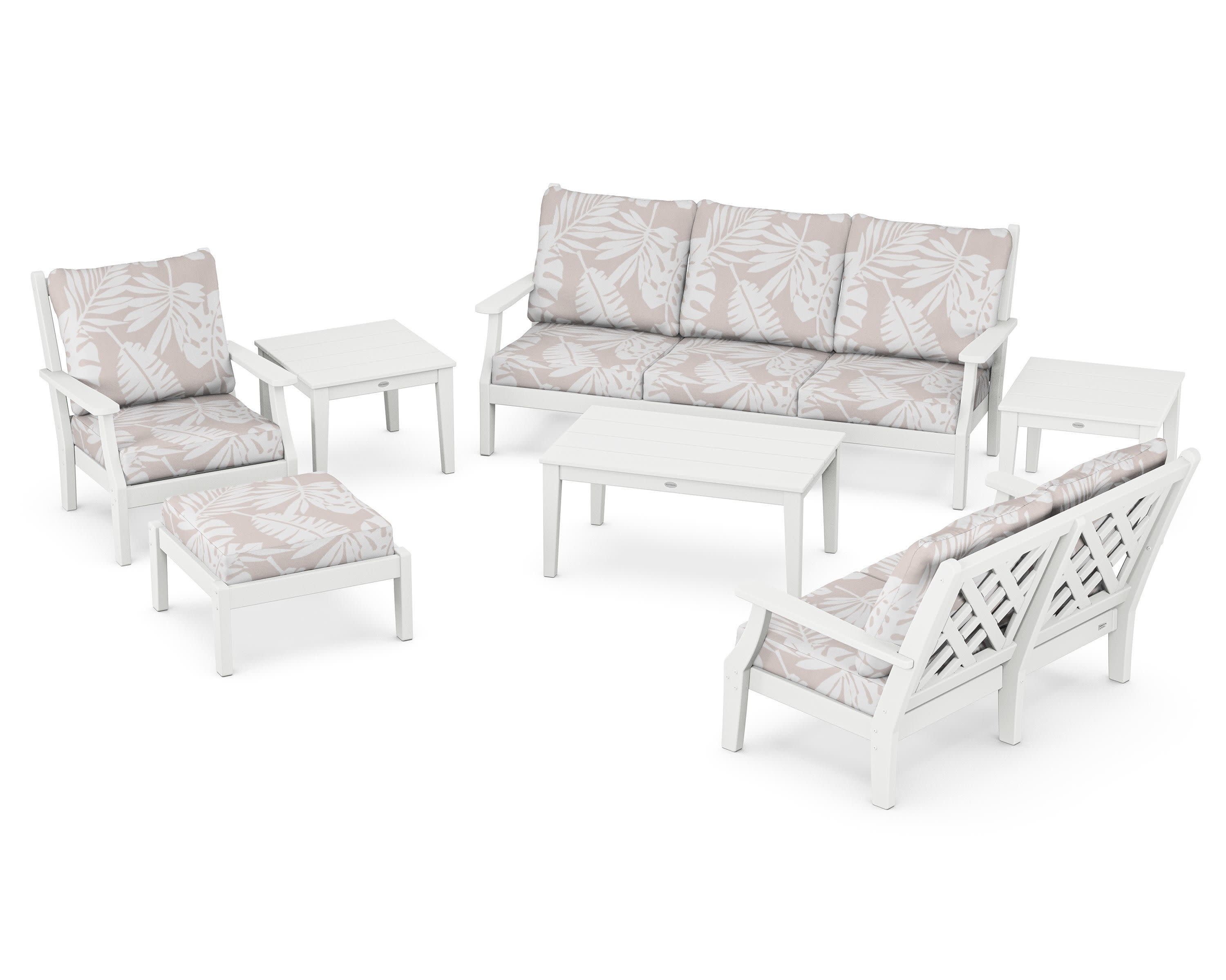 Wovendale 7-Piece Deep Seating Set in White / Leaf Dune Burlap