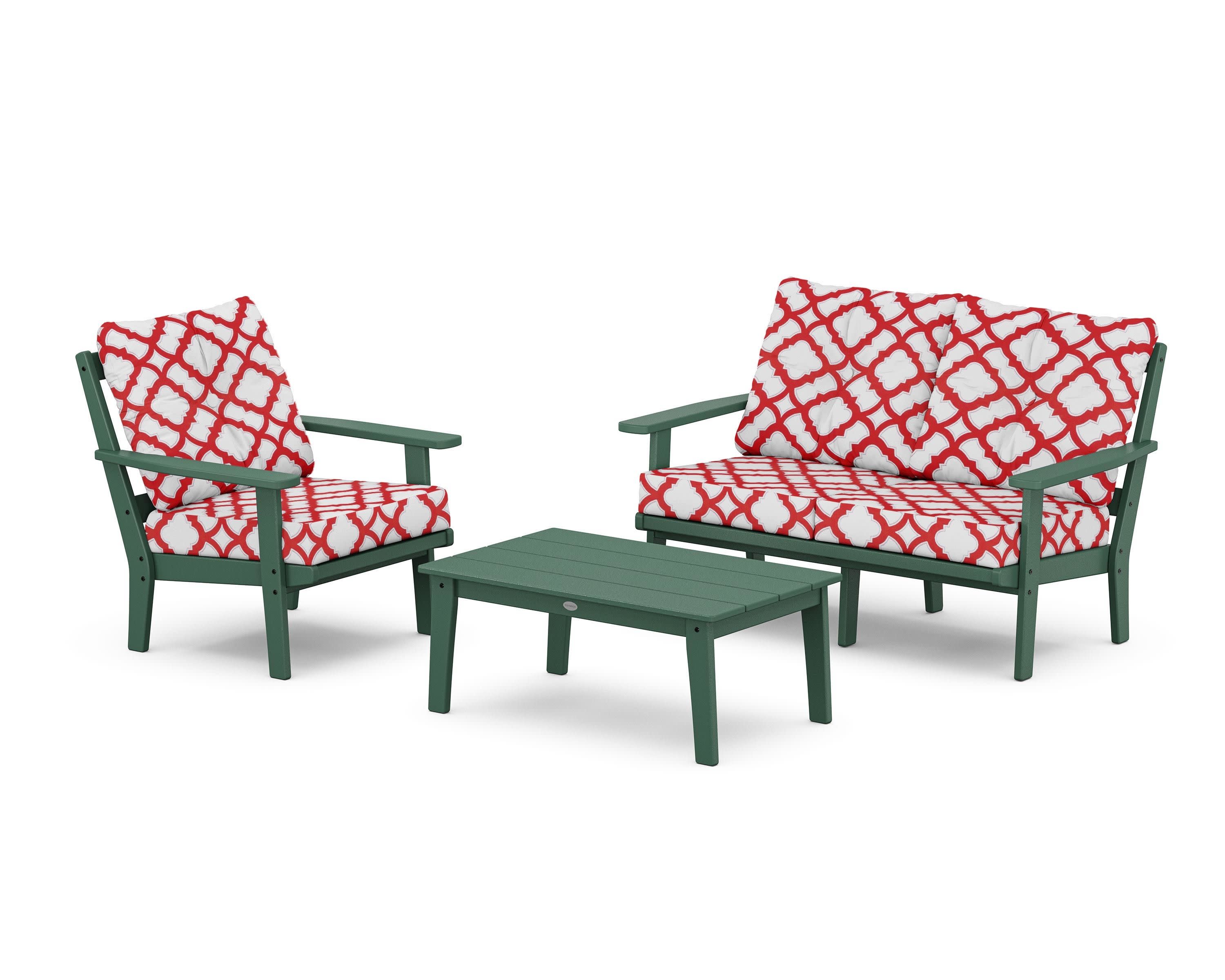Prairie 3-Piece Deep Seating Set with Loveseat in Green / Trellis Crimson