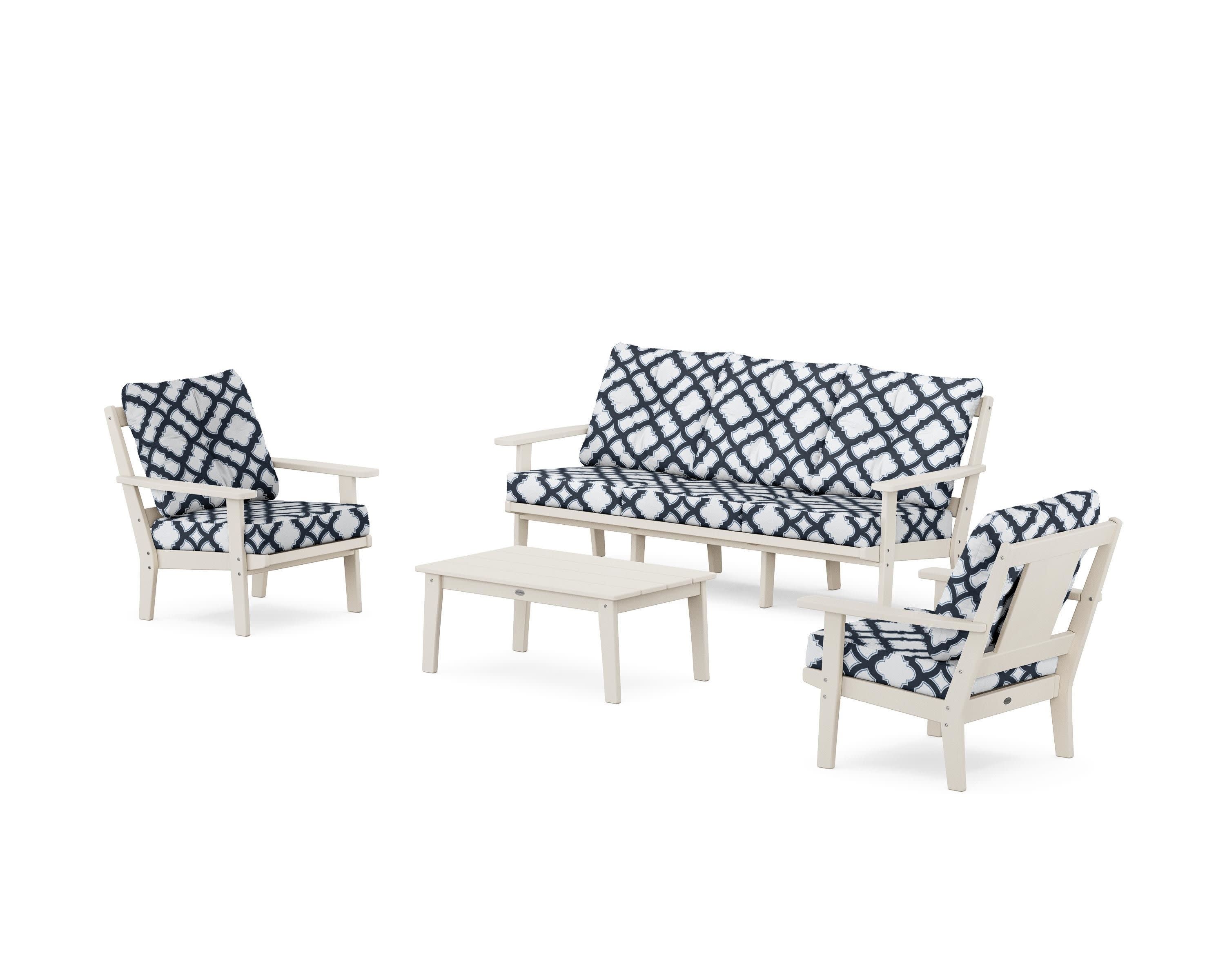 Prairie 4-Piece Deep Seating Set with Sofa in Sand / Trellis Marine Indigo
